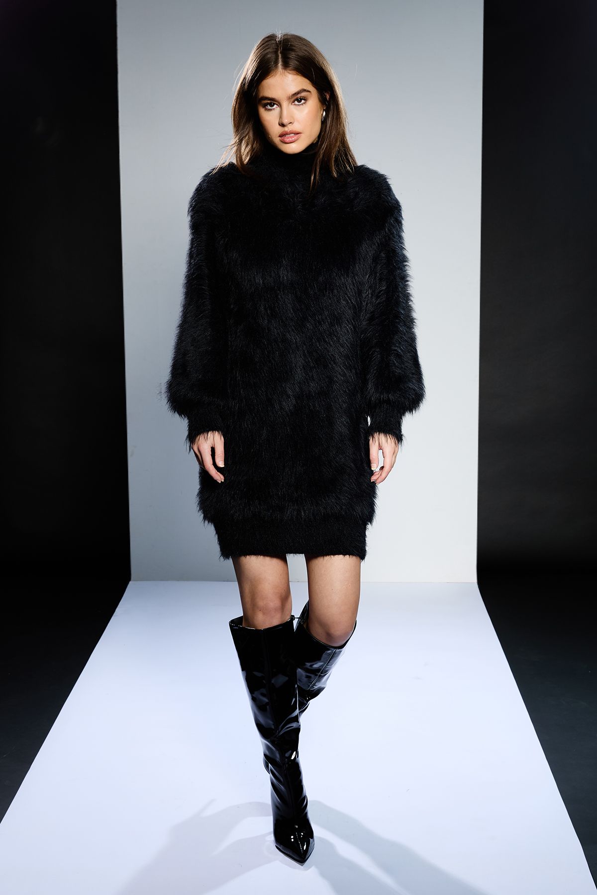 RUNWAY 1.8.1.8 Runway 1.8.1.8 Fluffy High Neck Jumper Dress Black image 1
