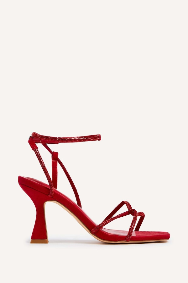 Linzi Entice Red Faux Suede Diamante Embellishes Strappy Heel