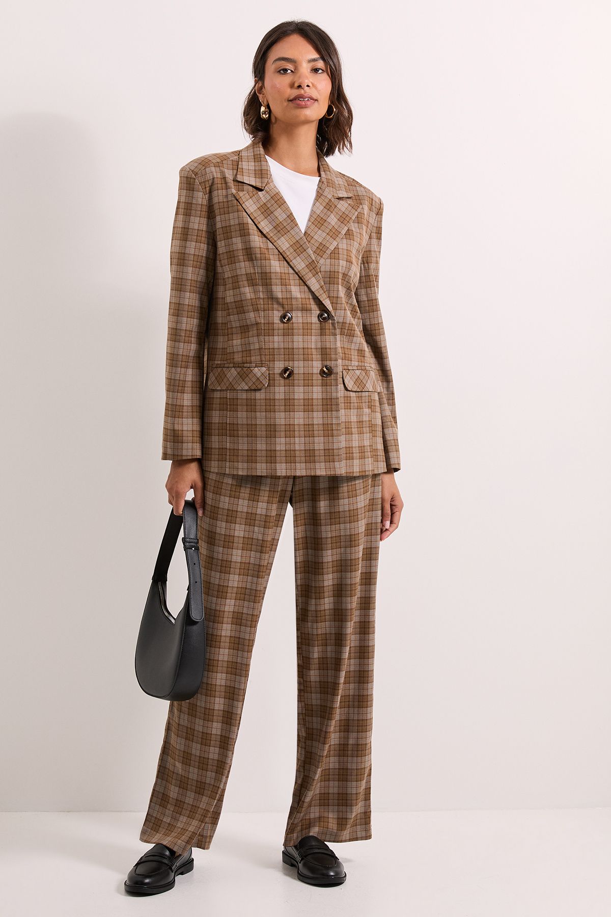 Dorothy Perkins Check Double Breasted Blazer Brown image 2