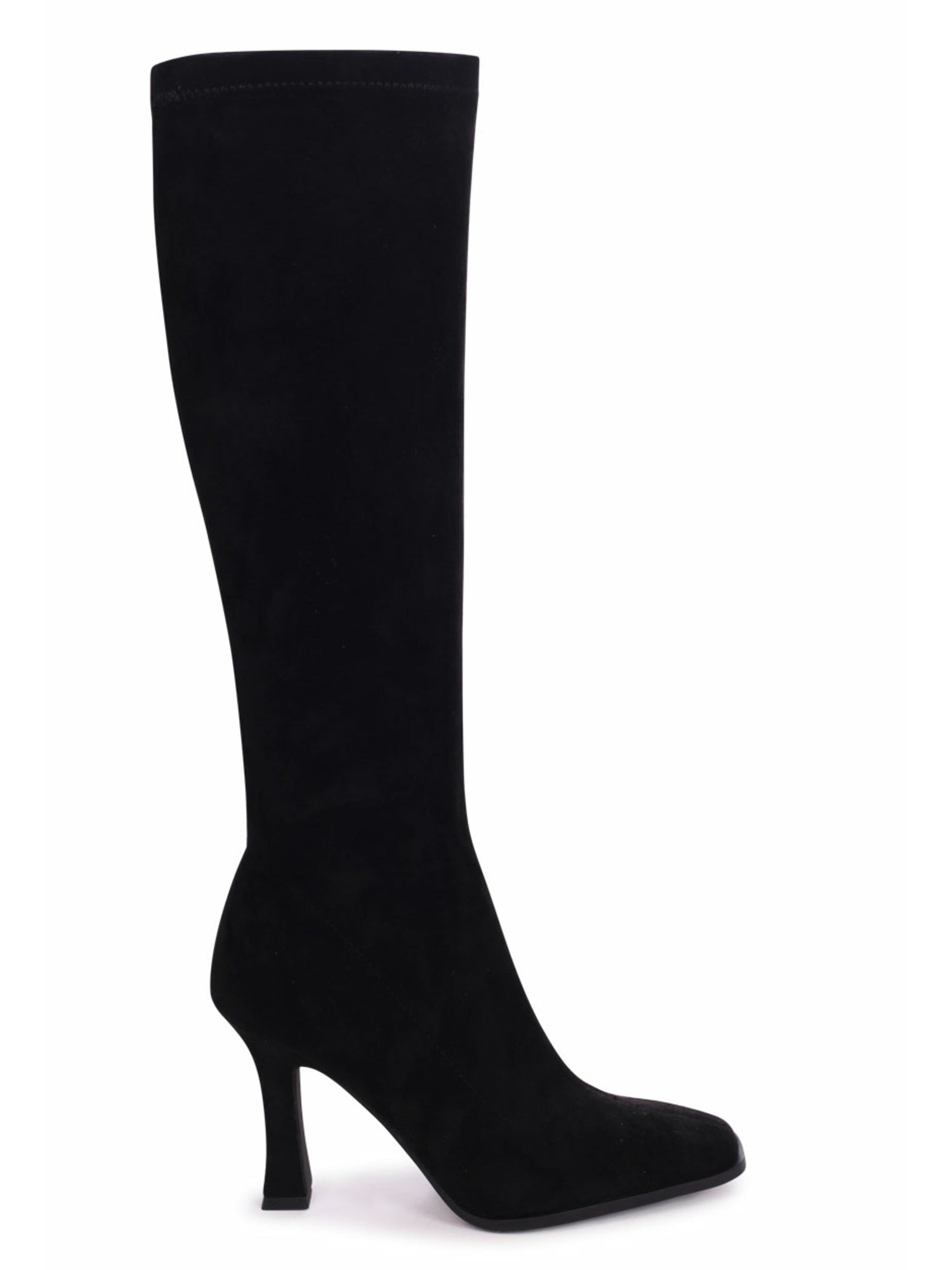 Linzi Winnie Black Suede Square Toe Heeled Sock Boot image 1