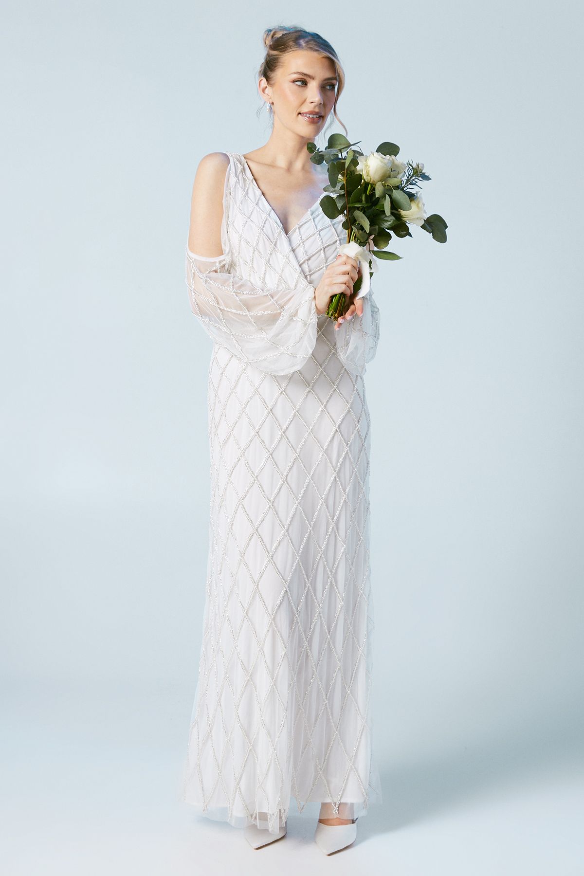 Coast Geometric Embellished Cold Shoulder Wedding Dress Ivory image 2