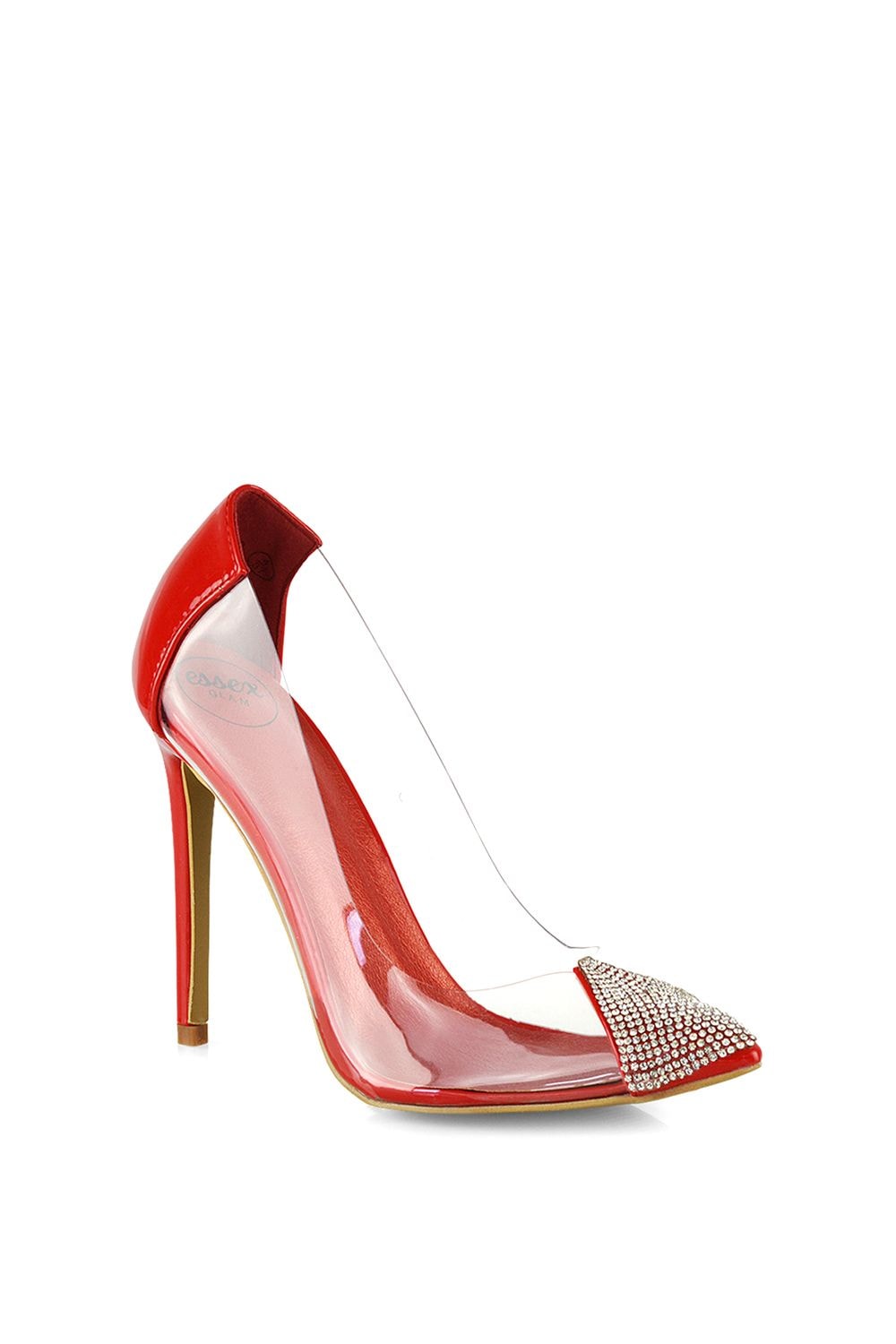 XY London 'Kaz' Pointed Toe Perspex Stiletto Court Heel Shoes With Diamante Detail image 2