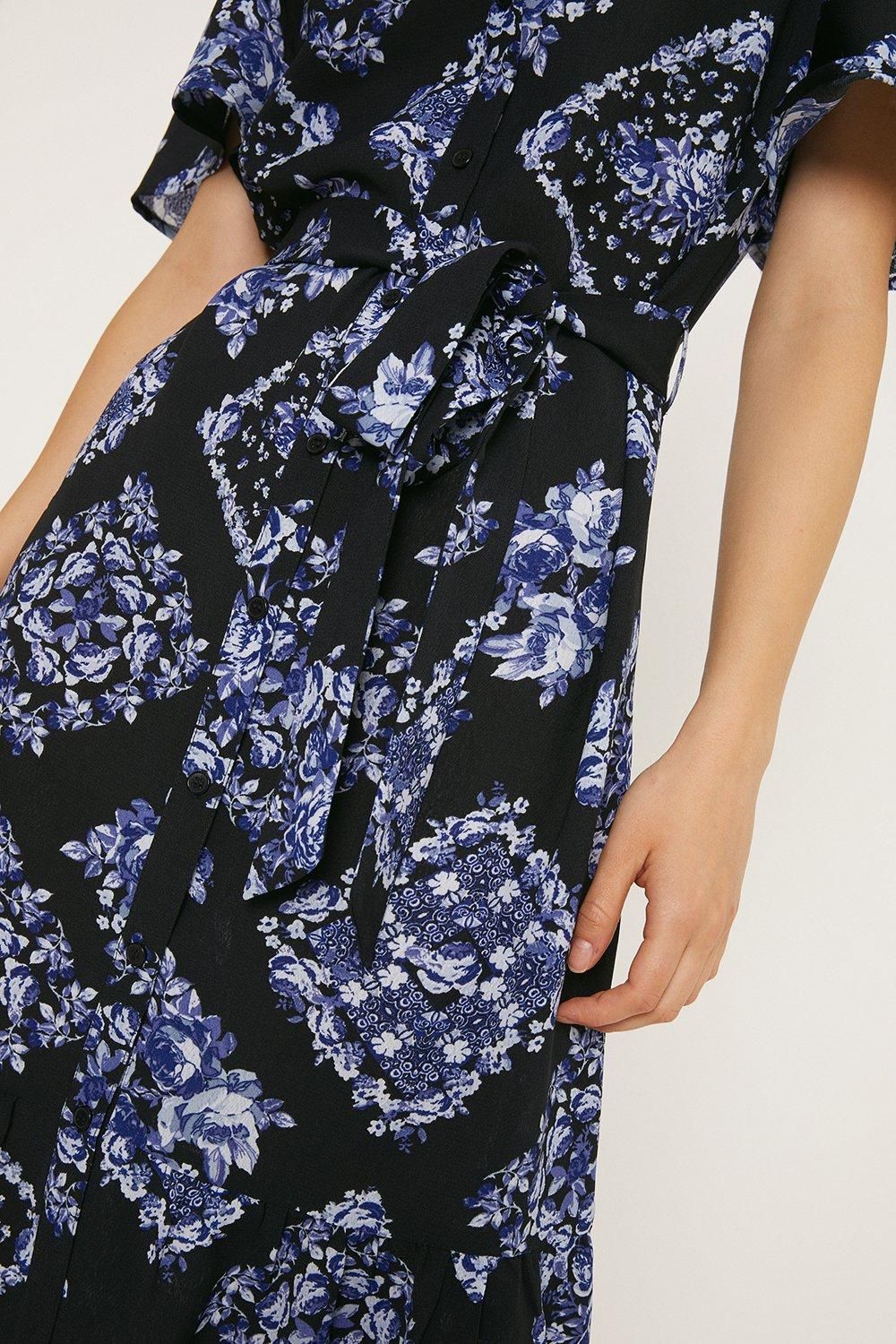 Oasis Floral Angel Sleeve Belted Shirt Dress Blue image 2