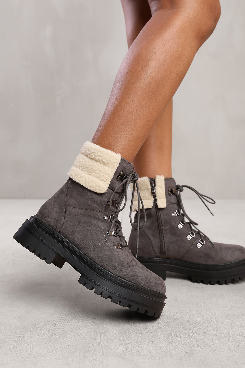 Where's That From 'Kaia' Lace Up Ankle Boot With Sherpa Trim And Chunky Sole