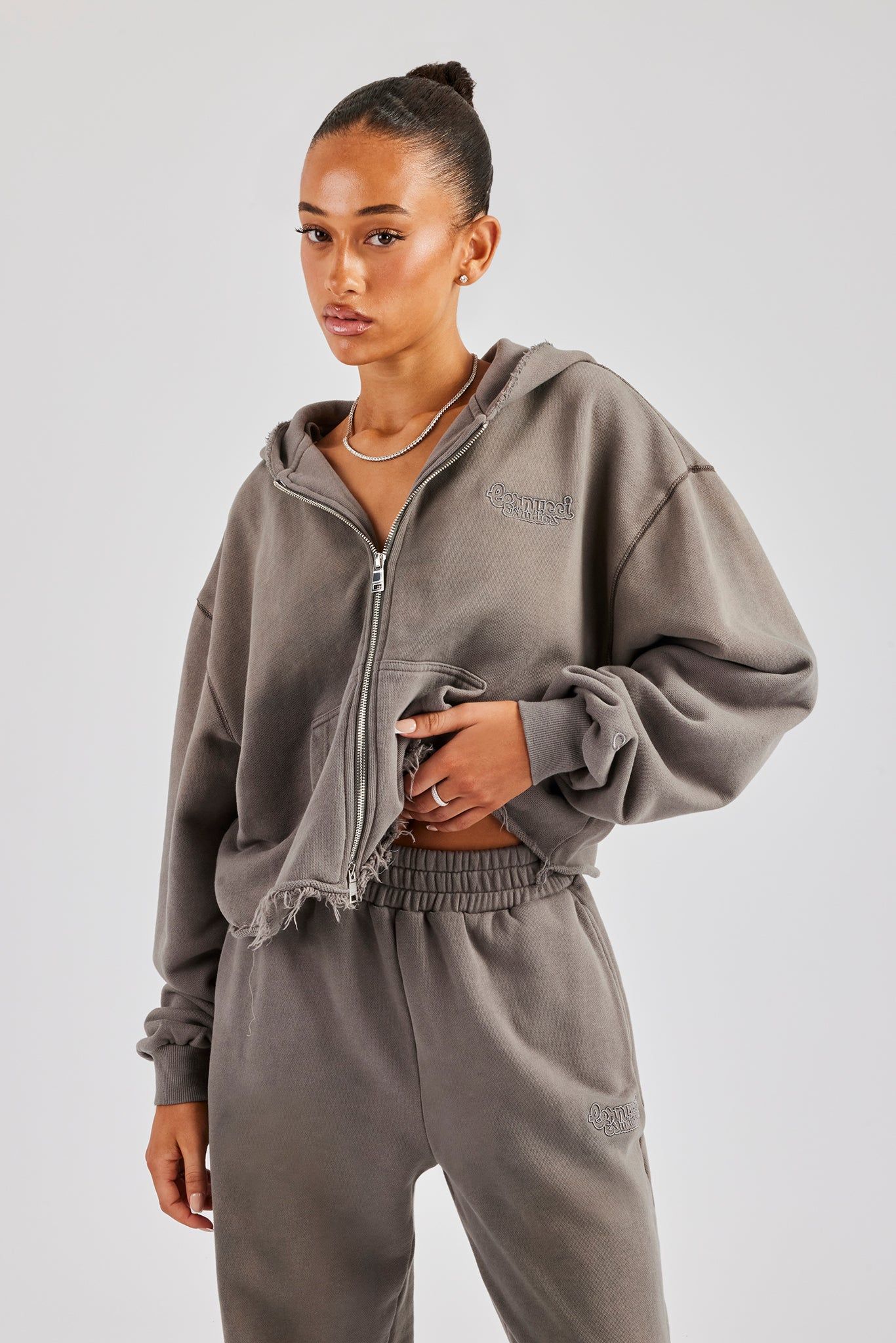 Cernucci Washed Boxy Fit Zip Through Hoodie - Grey image 1