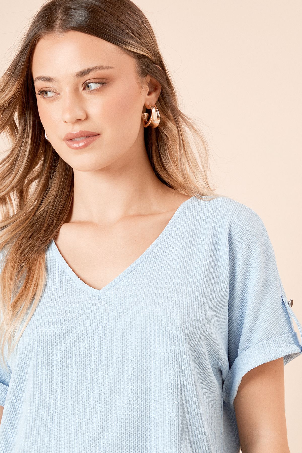 Dorothy Perkins V Neck Roll Sleeve Jersey Top Blue image 5