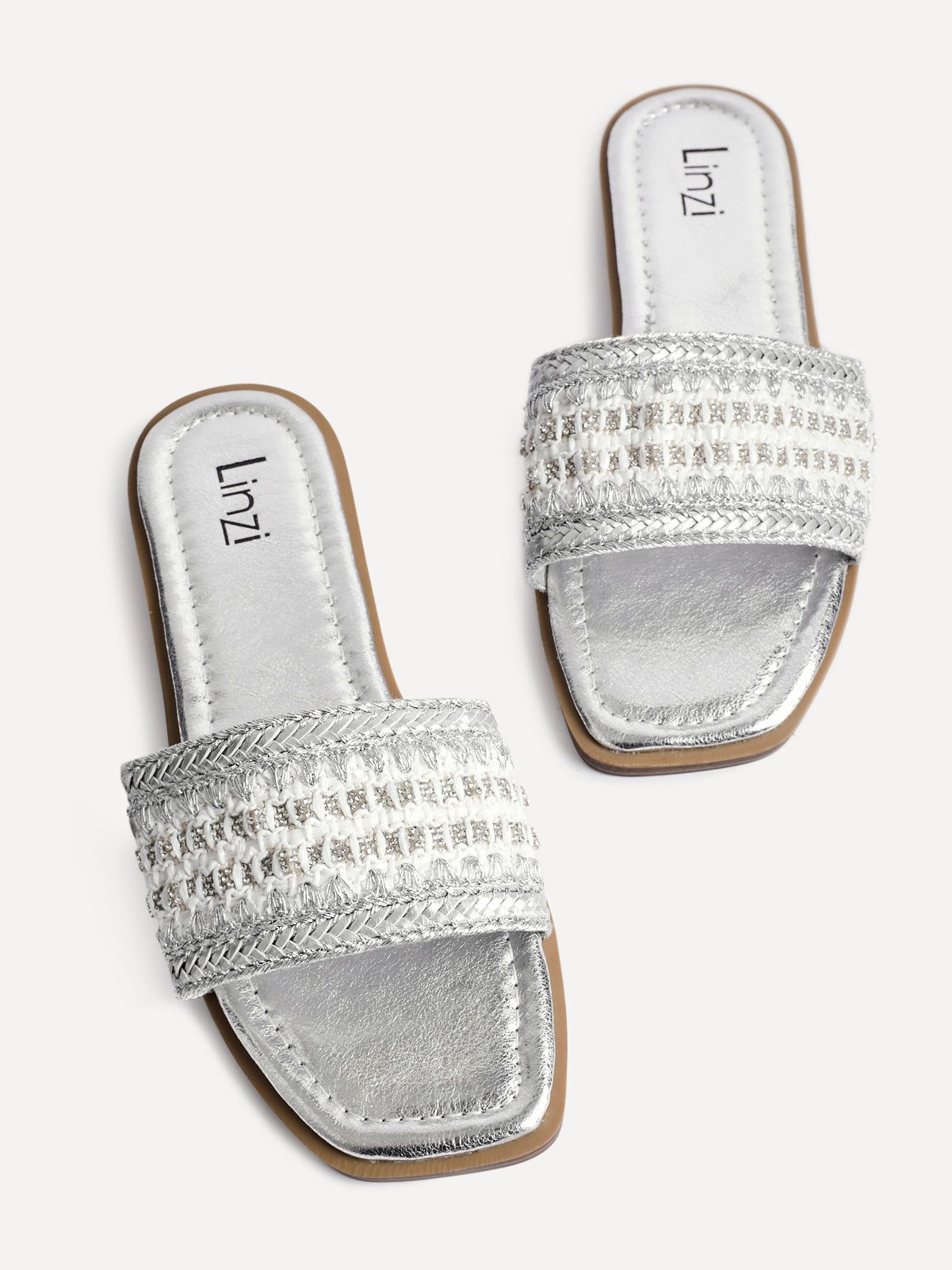 Linzi Fernanda Silver Embellished Slip On Sandals image 4