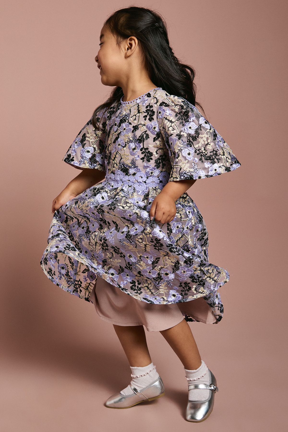 Coast Children's Embroidered Fluted Sleeve Dress Multi image 2