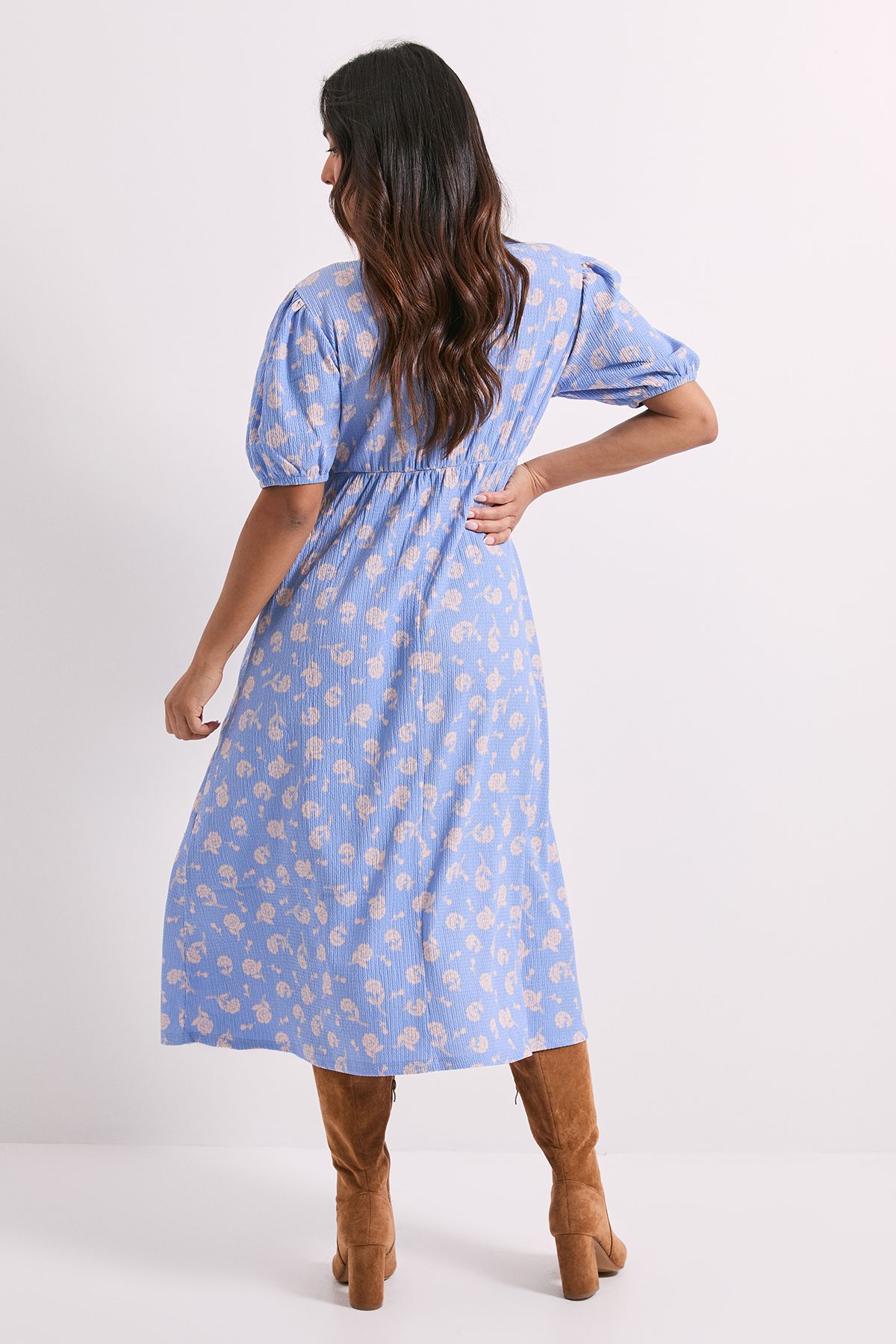 Dorothy Perkins Petite Blue Ditsy Tie Front Detail Midi Dress Blue image 3