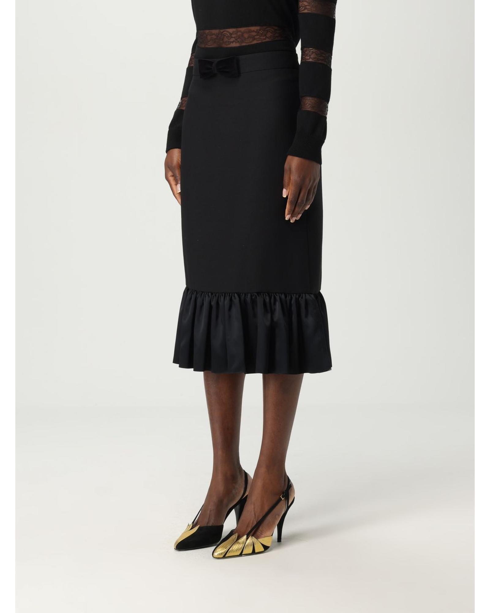 Valentino Pencil Skirt with Ruffled Hem Wo - Black image 4
