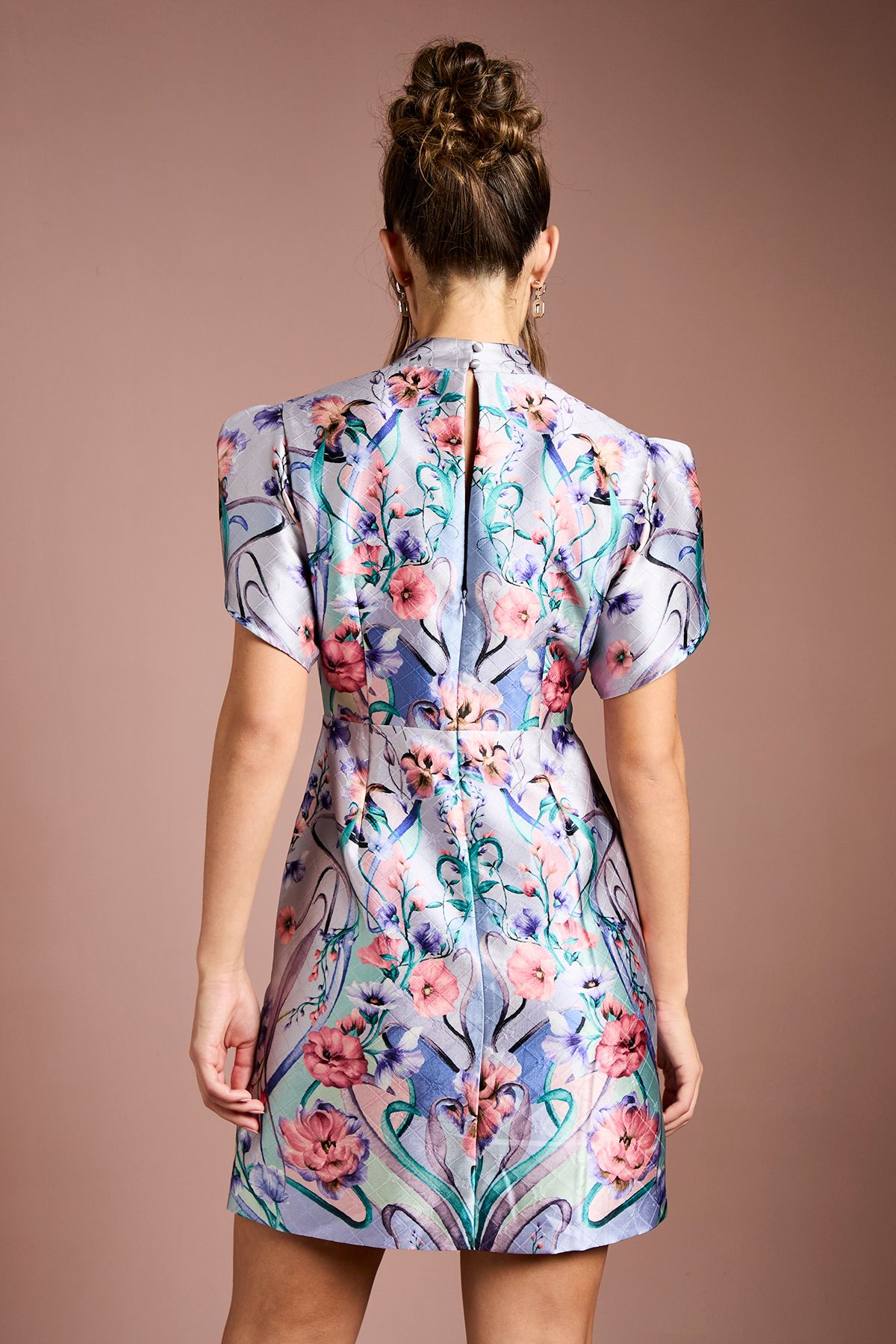 Coast Floral Placed Tulip Sleeve Mini Dress Blue image 3