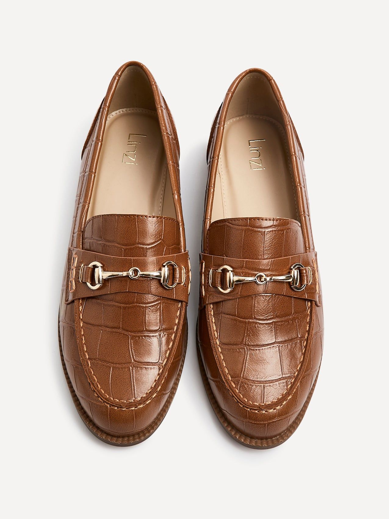 Linzi Maison Tan Faux Croc Patent Leather Loafer image 5