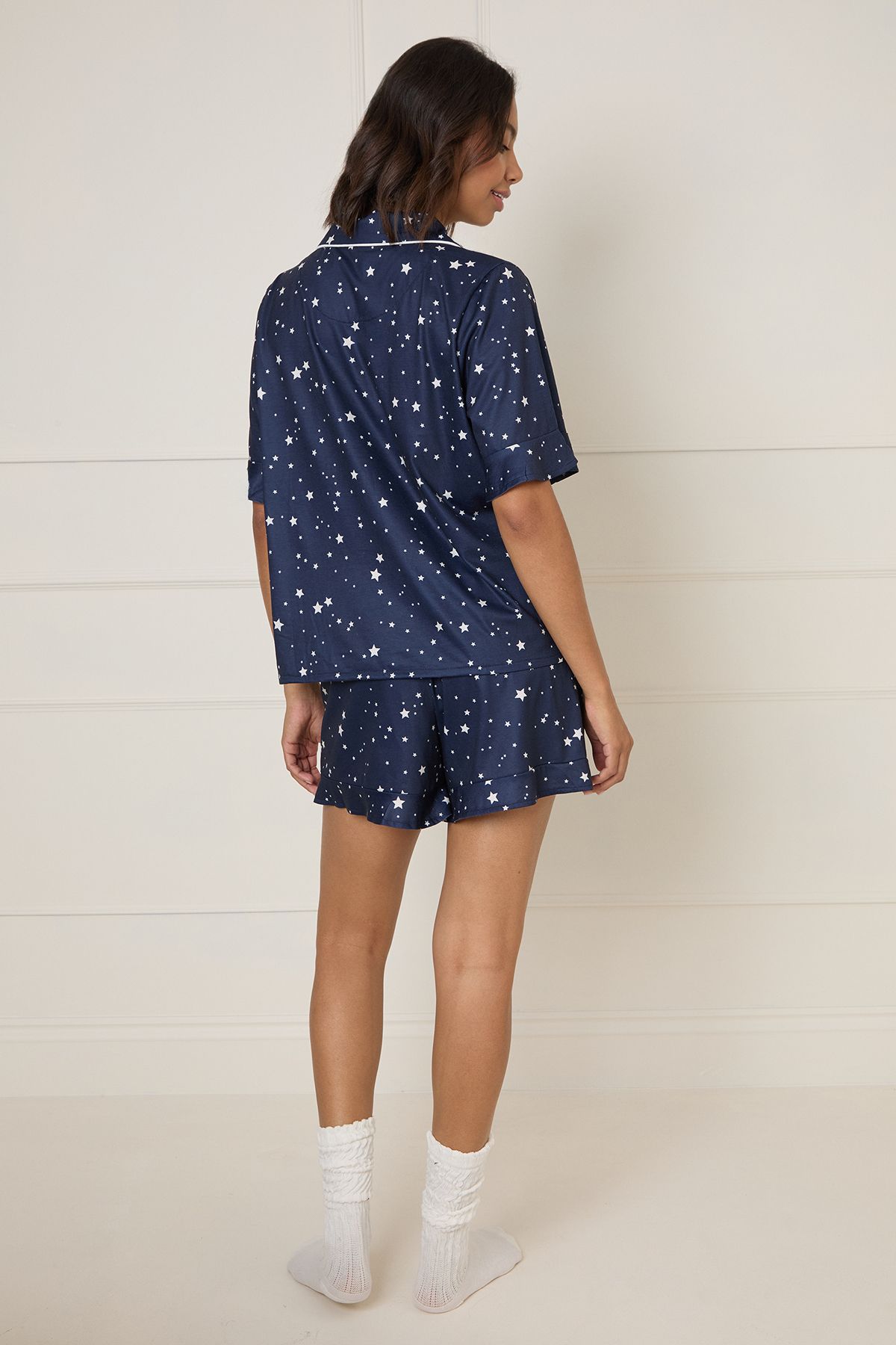 Dorothy Perkins Printed Nightwear Tipped Short Sleeve Pyjama Set Navy image 3