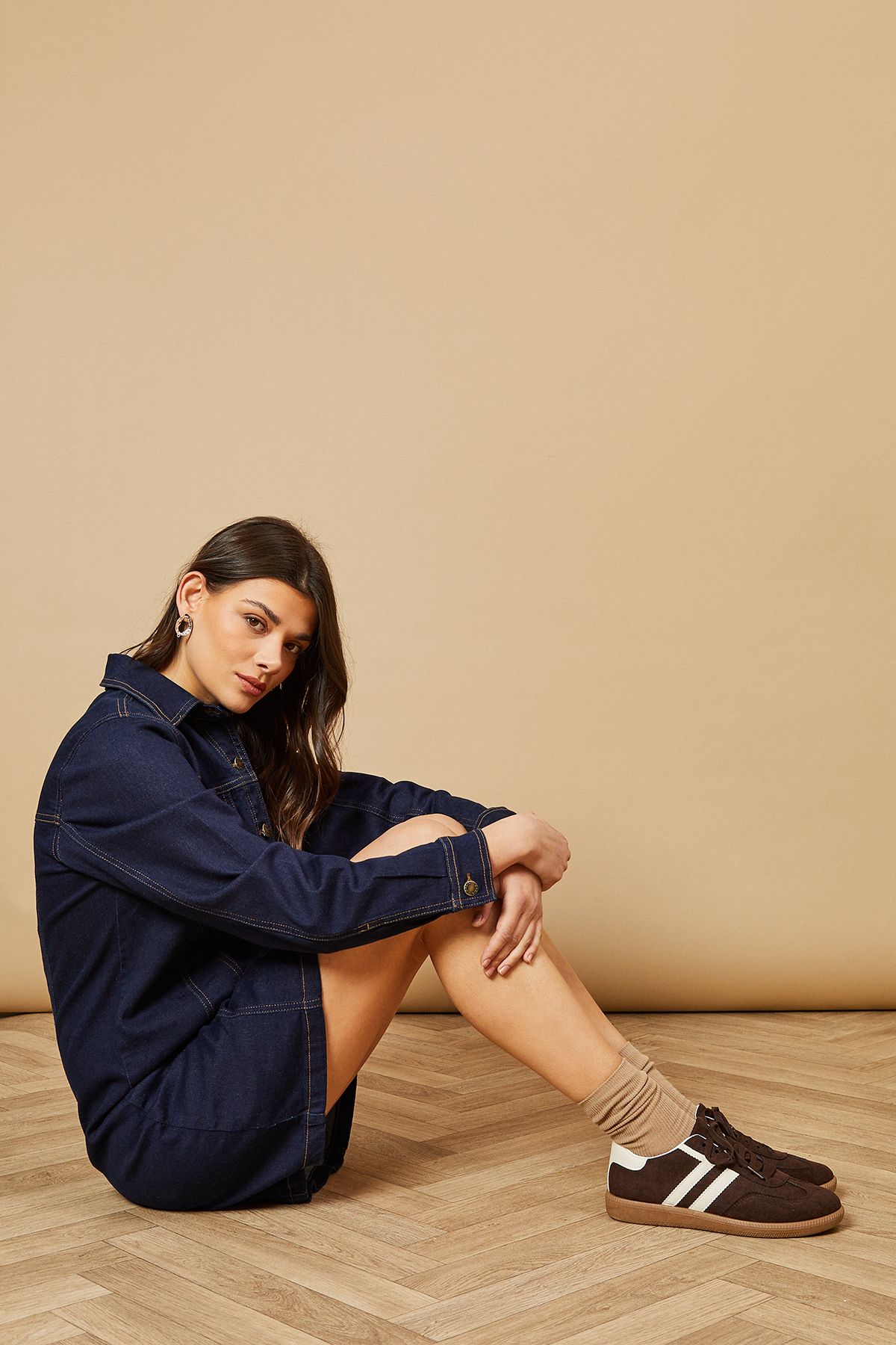 Oasis Anjali Faux Suede Contrast Stripe Lace Up Trainers Brown image 2