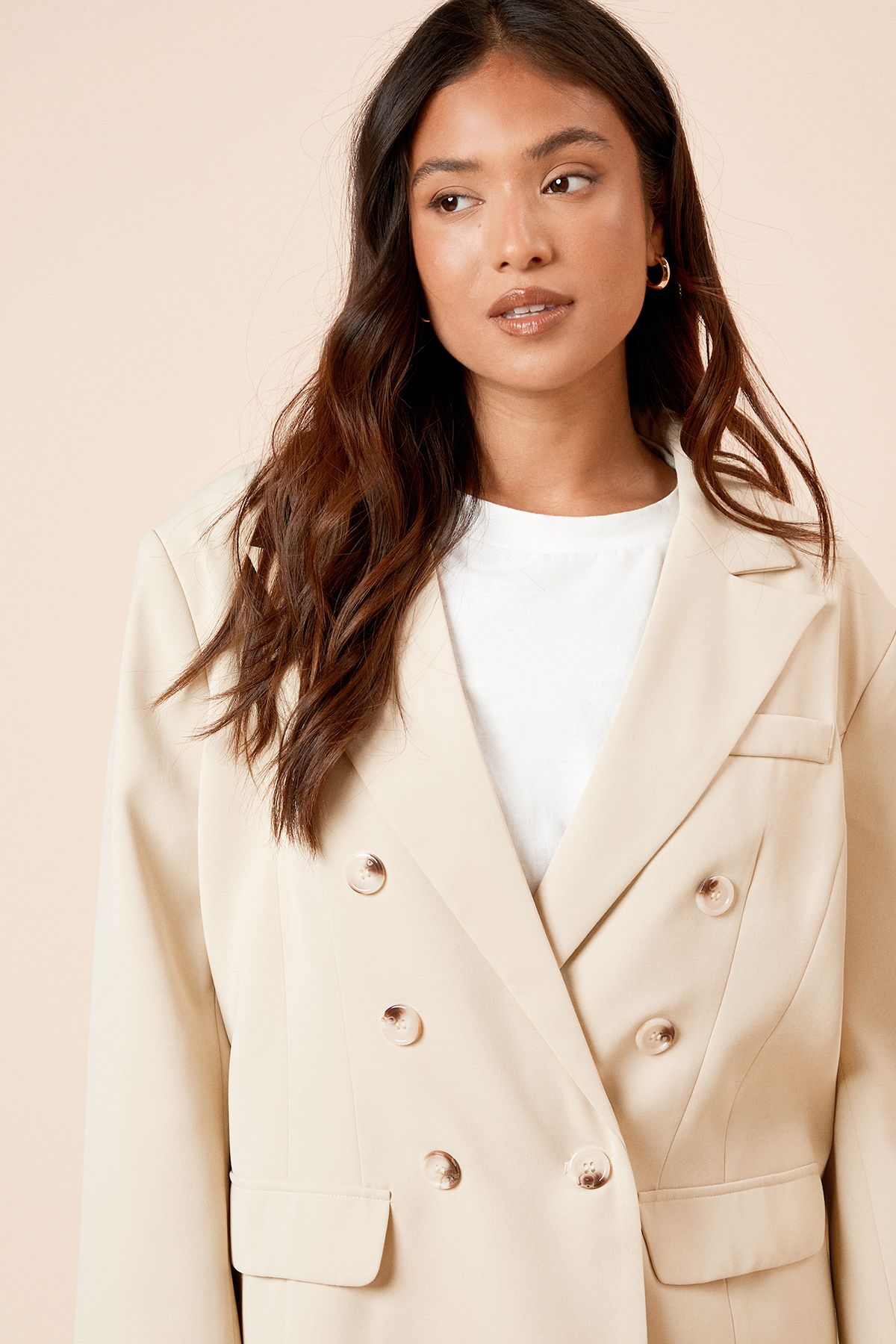 Dorothy Perkins Petite Oversized Double Breasted Blazer Butter image 4