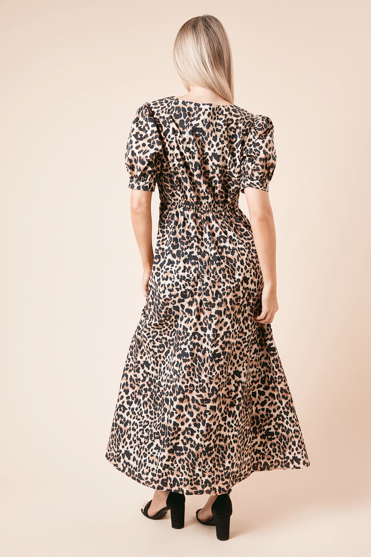 Dorothy Perkins Leopard Dropped Waist Poplin Short Sleeve Midi Dress Leopard image 3
