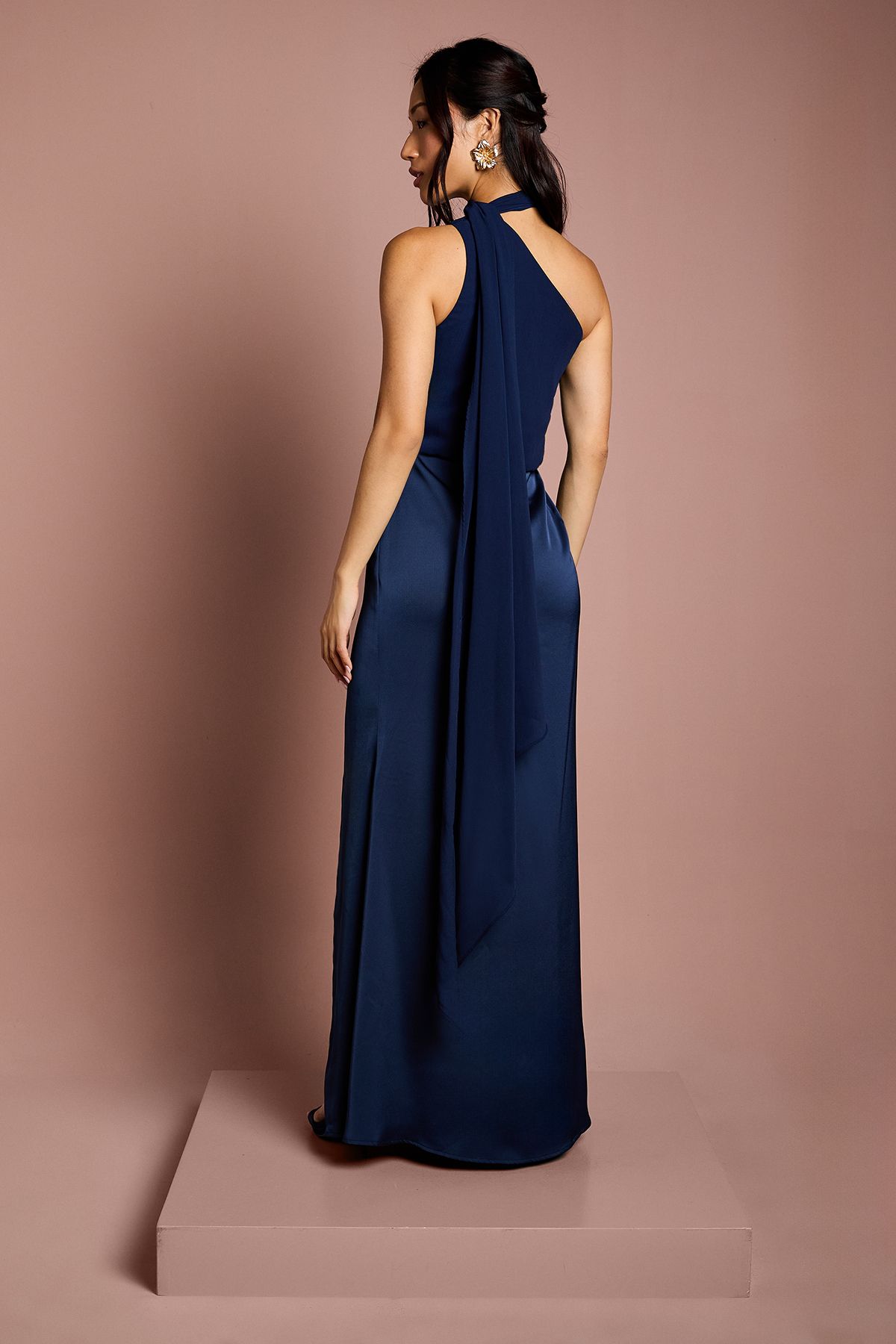 Coast One Shoulder Maxi Bridesmaid Dress with Neck Scarf Navy image 3