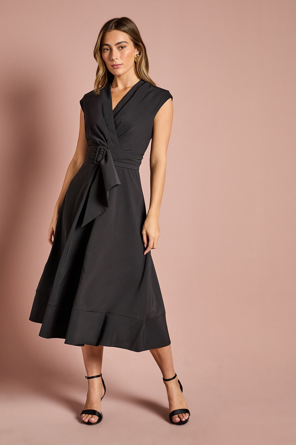 Coast Belted Crepe Dress Black