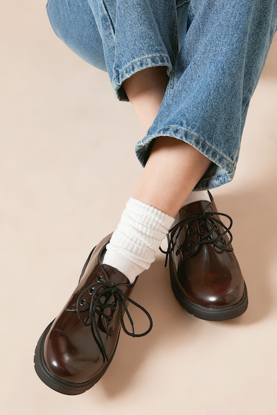 Dorothy Perkins Elysia Faux Leather Lace Up Chunky Casual Shoes Oxblood