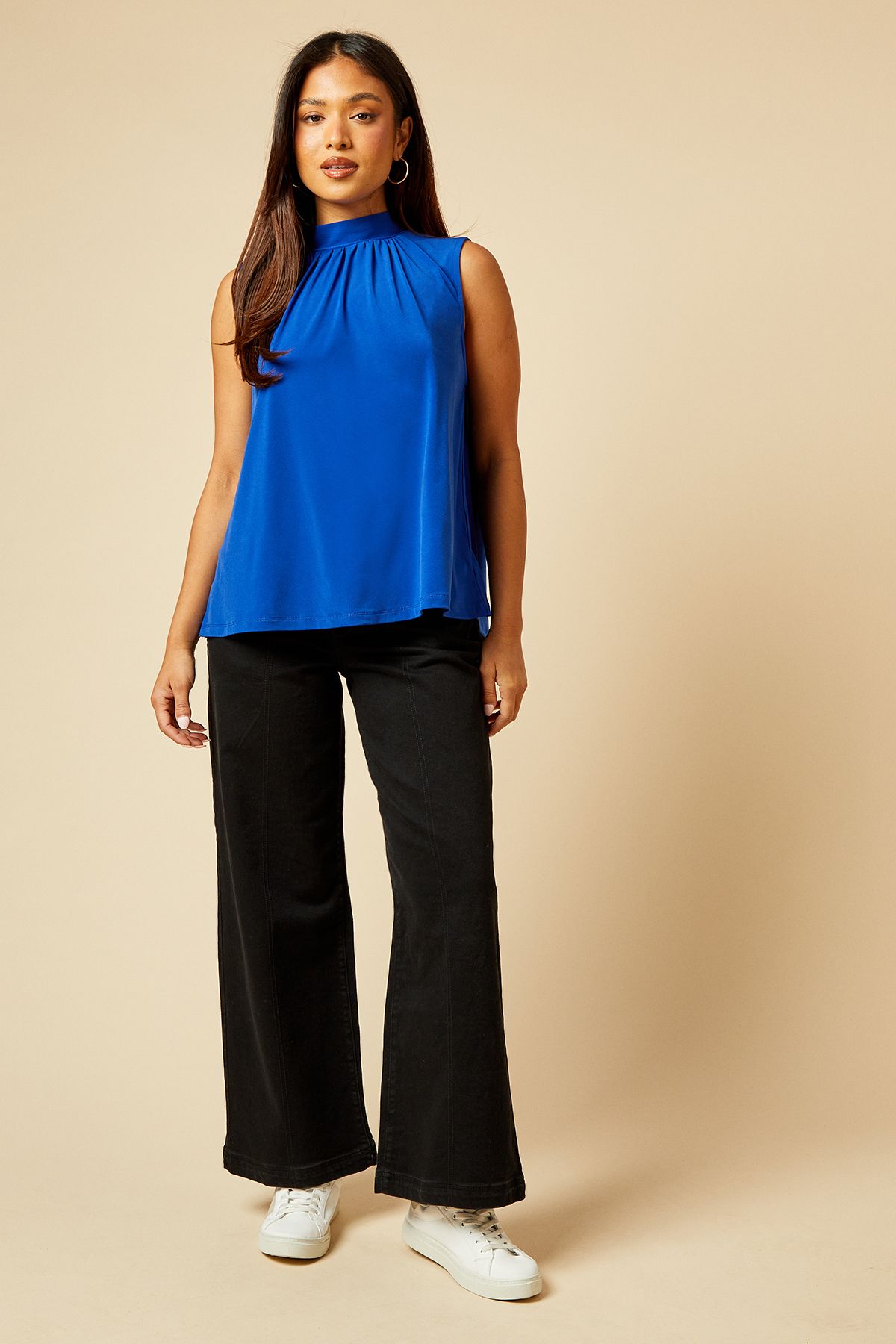 Dorothy Perkins Petite High Neck Tie Back Jersey Top Cobalt image 2