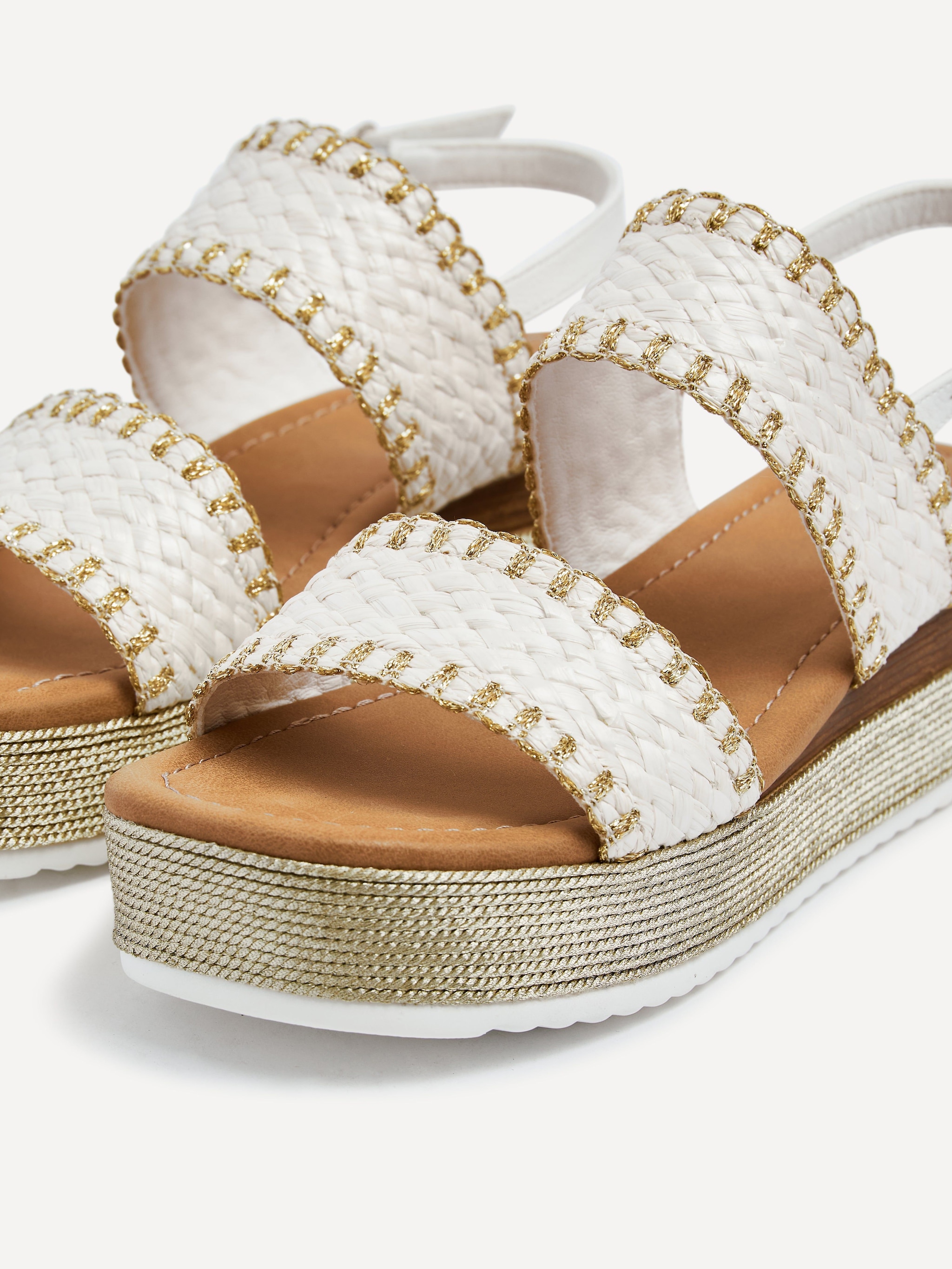 Linzi Willow White & Gold Crochet Inspired Two Part Flatform Sandal image 4