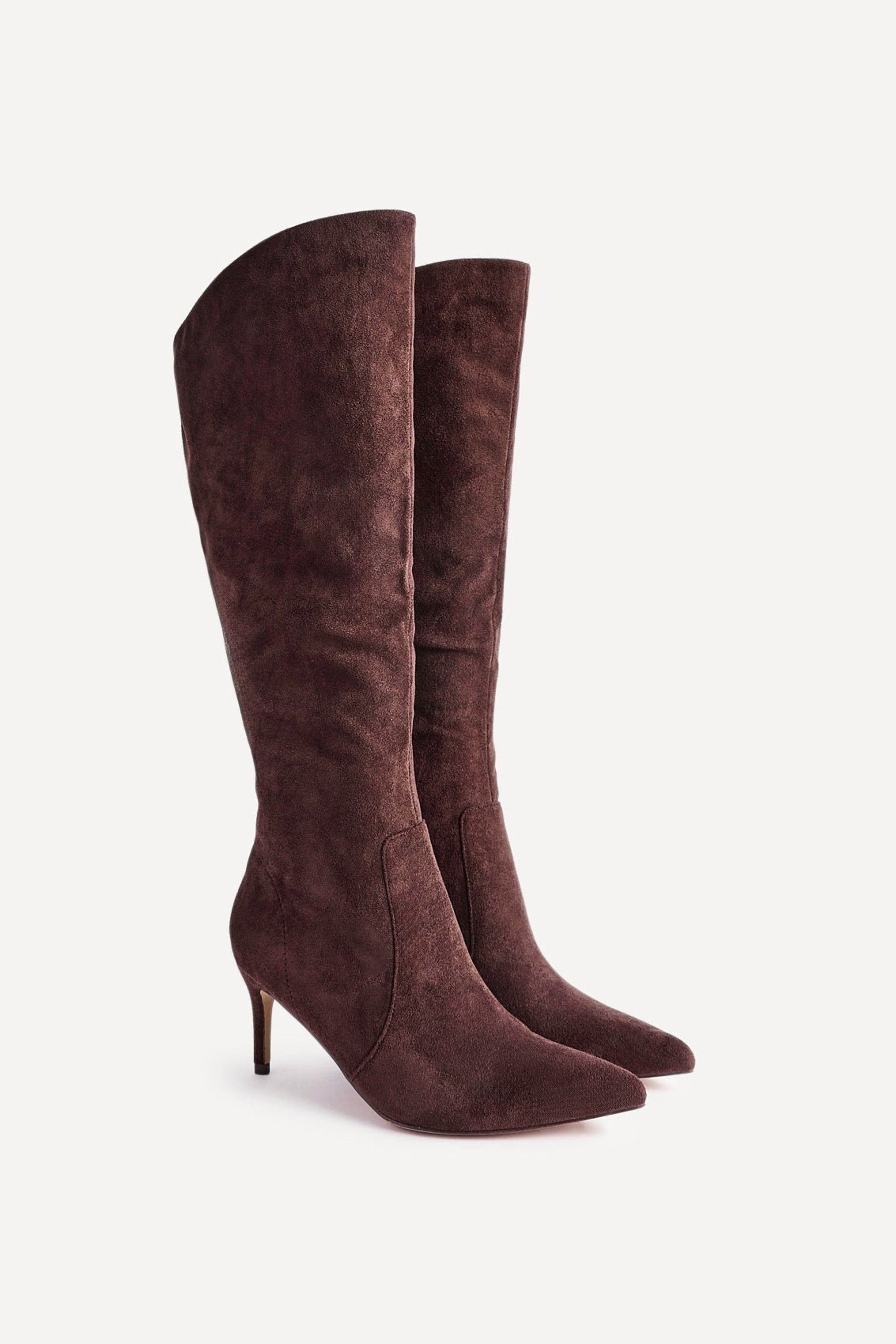 Linzi Ambition Brown Faux Suede Assymetric High Leg Stiletto Boot image 4