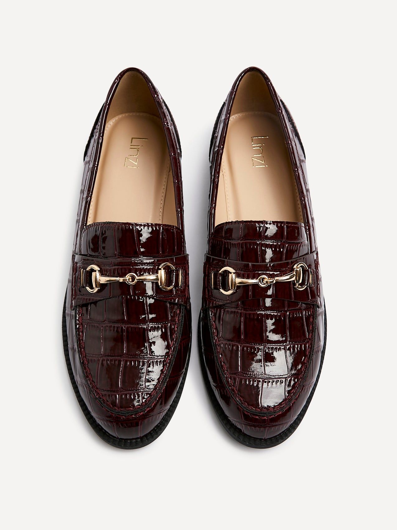 Linzi Maison Burgundy Faux Croc Patent Leather Loafers image 4
