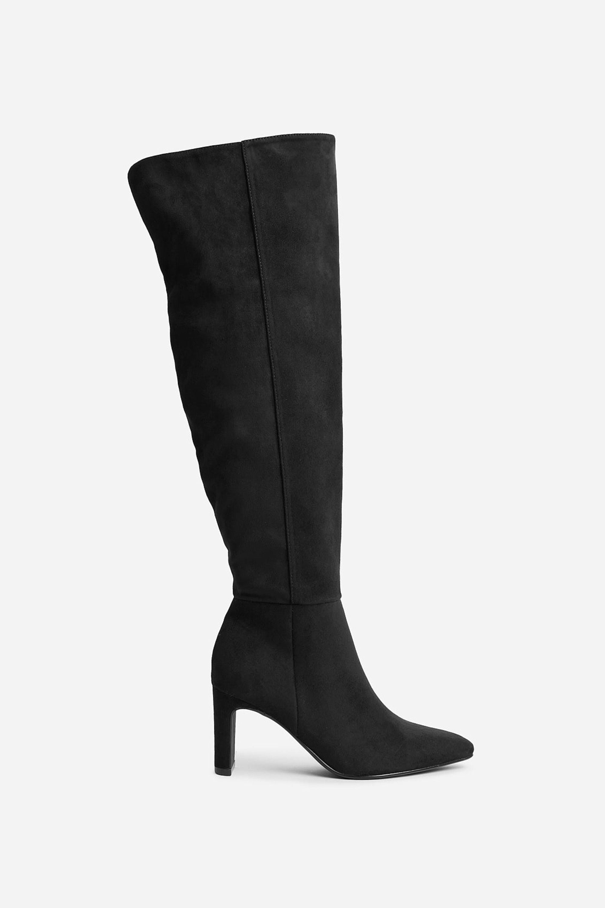 Linzi Demand Black Faux Suede Over The Knee Block Heeled Boot