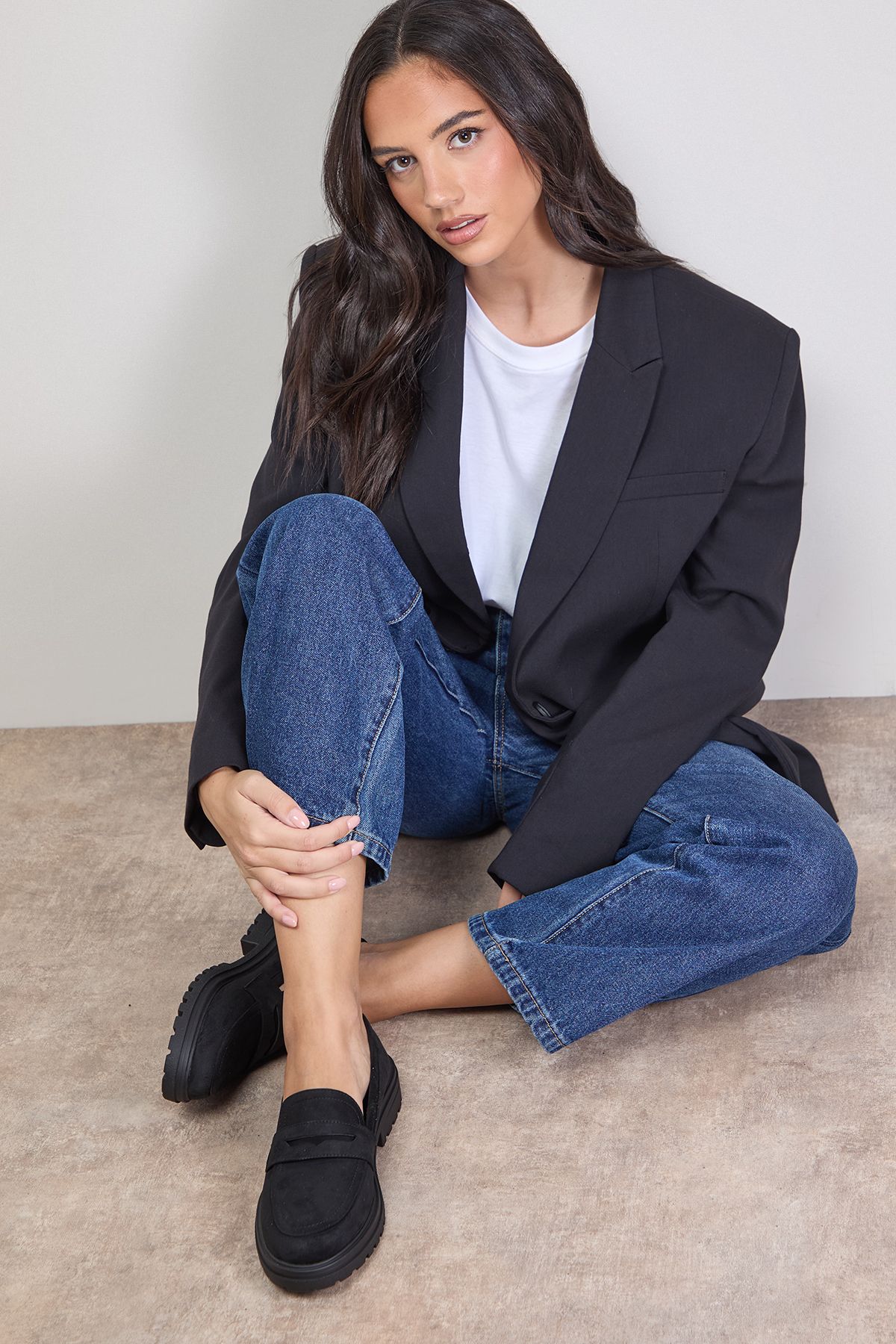 Oasis Kendra Faux Suede Chunky Penny Loafers Natural Black image 2