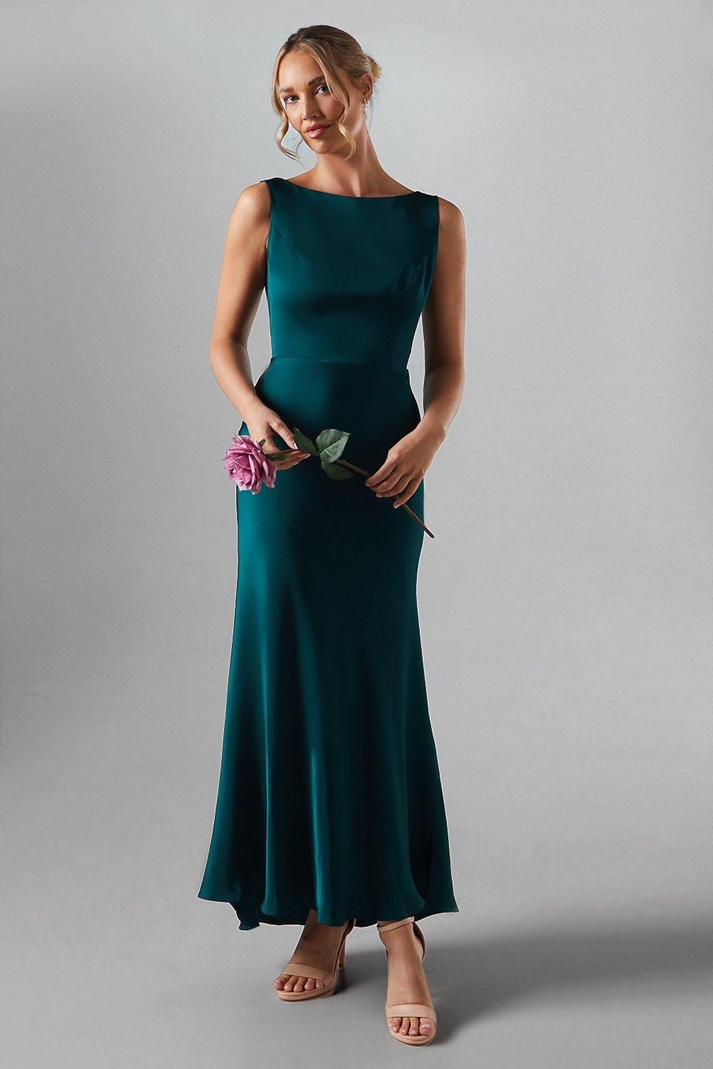 Coast Sleeveless Satin Bridesmaid Dress Emerald