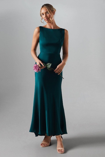 Coast Sleeveless Satin Bridesmaid Dress Emerald