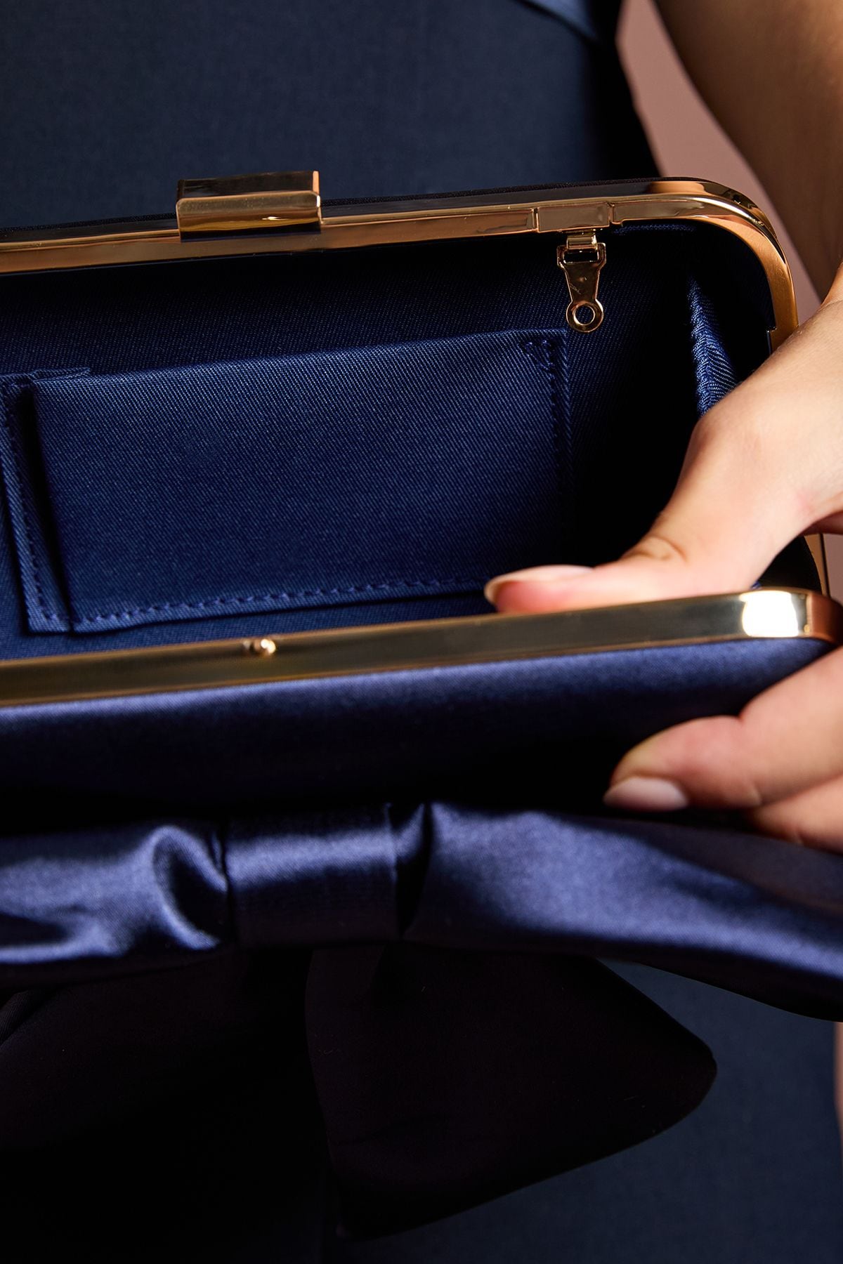 Coast Azalea Satin Bow Detail Clutch Bags Navy image 3