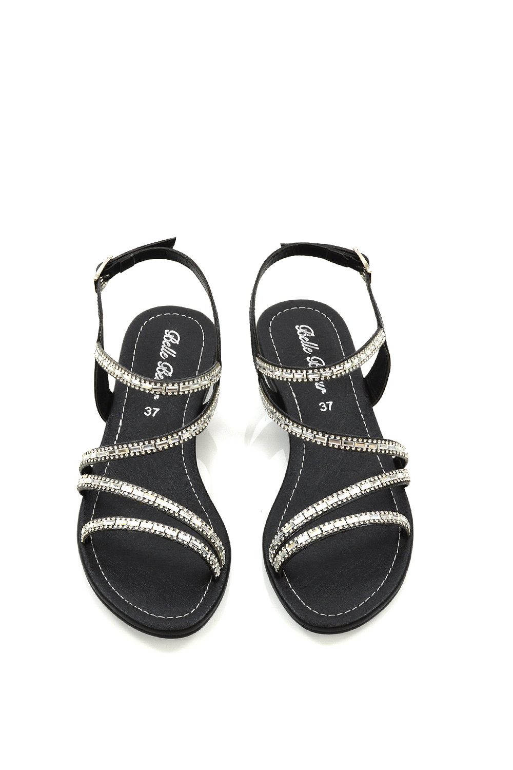 XY London 'Mercedes' Strappy Mirror Diamante Flat Sandals image 3