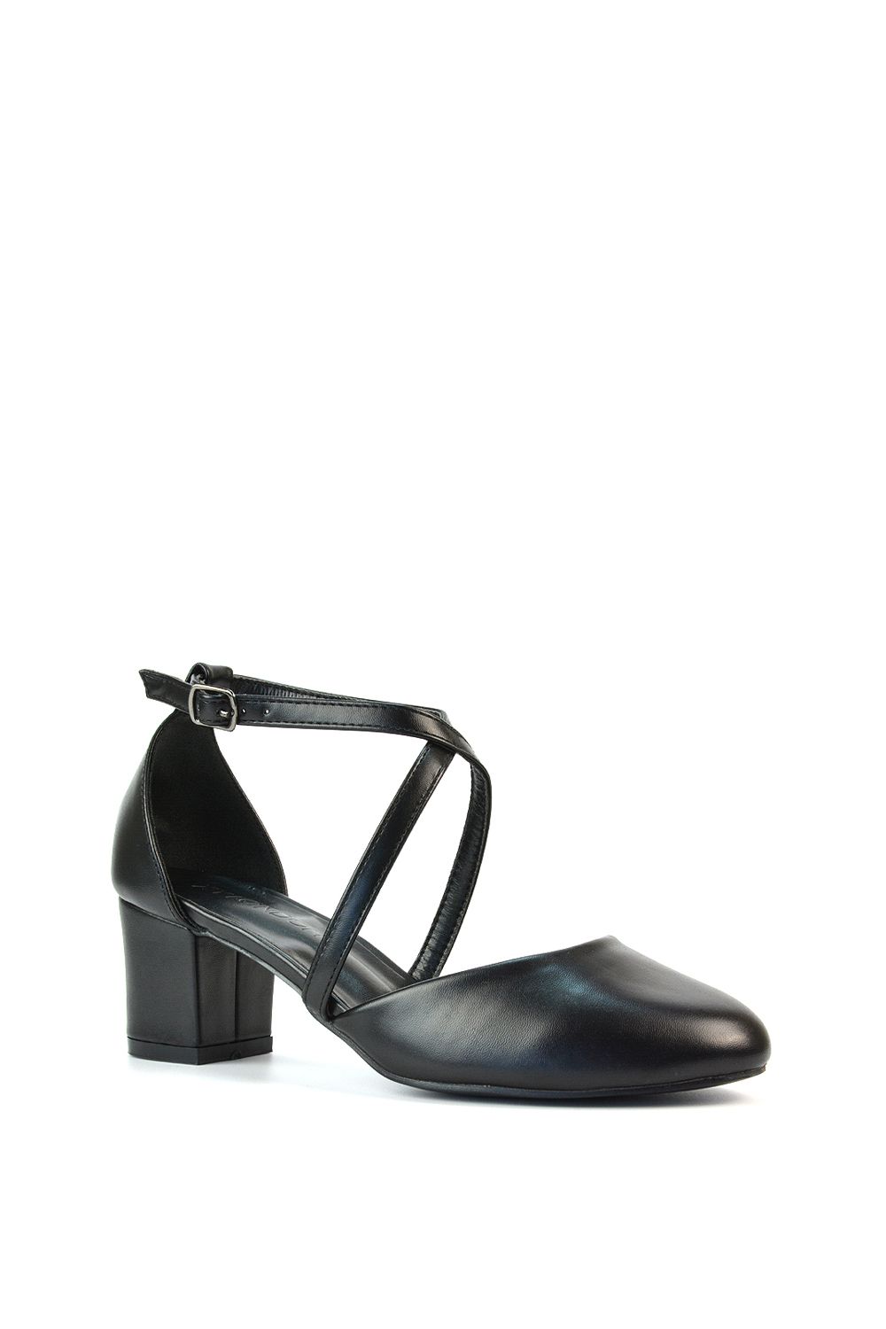 XY London 'Cindy' Strappy Mid Low Block Heel Court Shoes with Ankle Strap image 2
