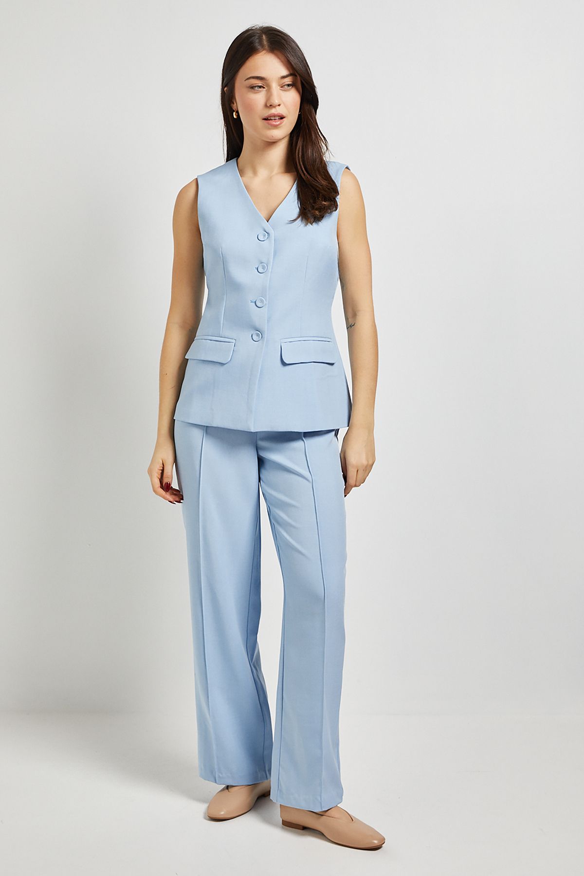 Dorothy Perkins Pocket Detail Longline Button Up Waistcoat Pale Blue image 2