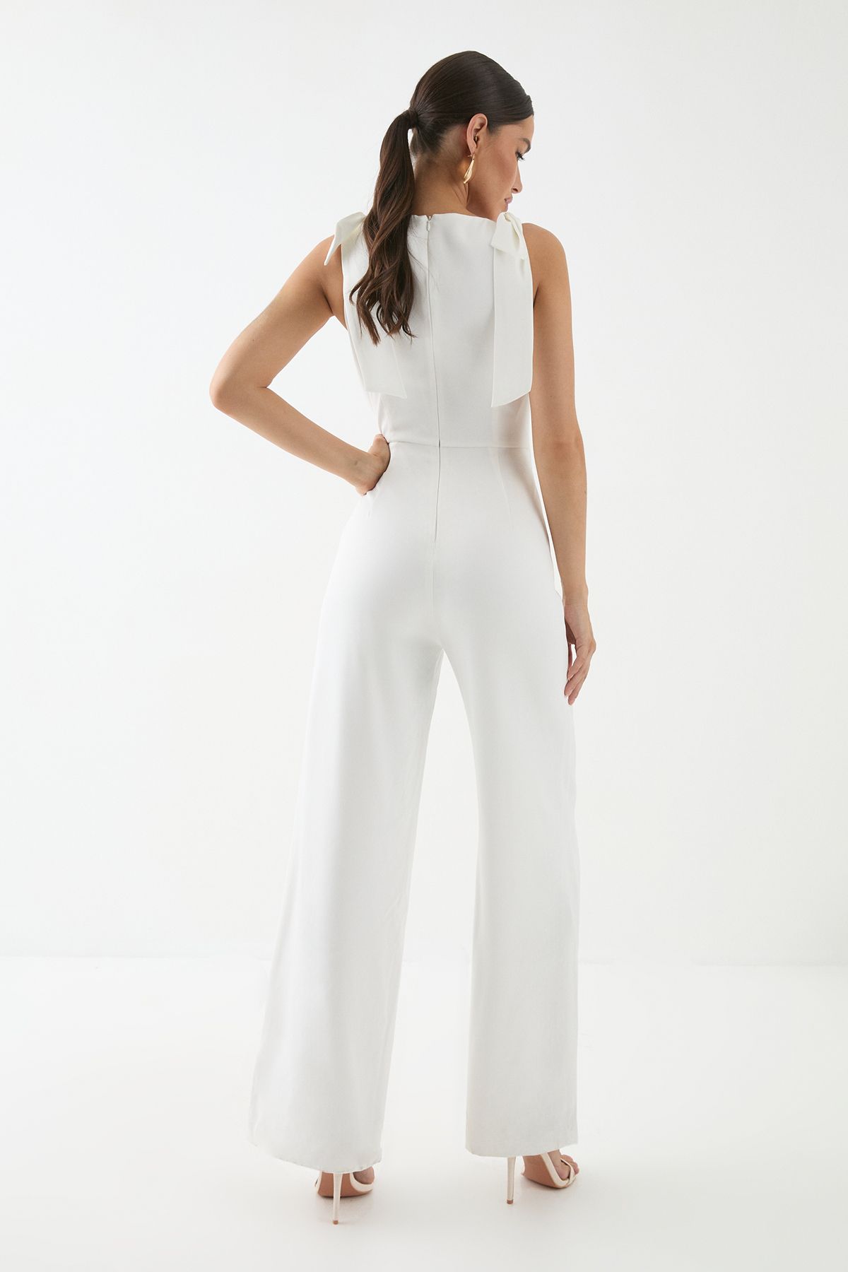 MissPap Tailored Tie Shoulder Waistcoat Jumpsuit White image 3