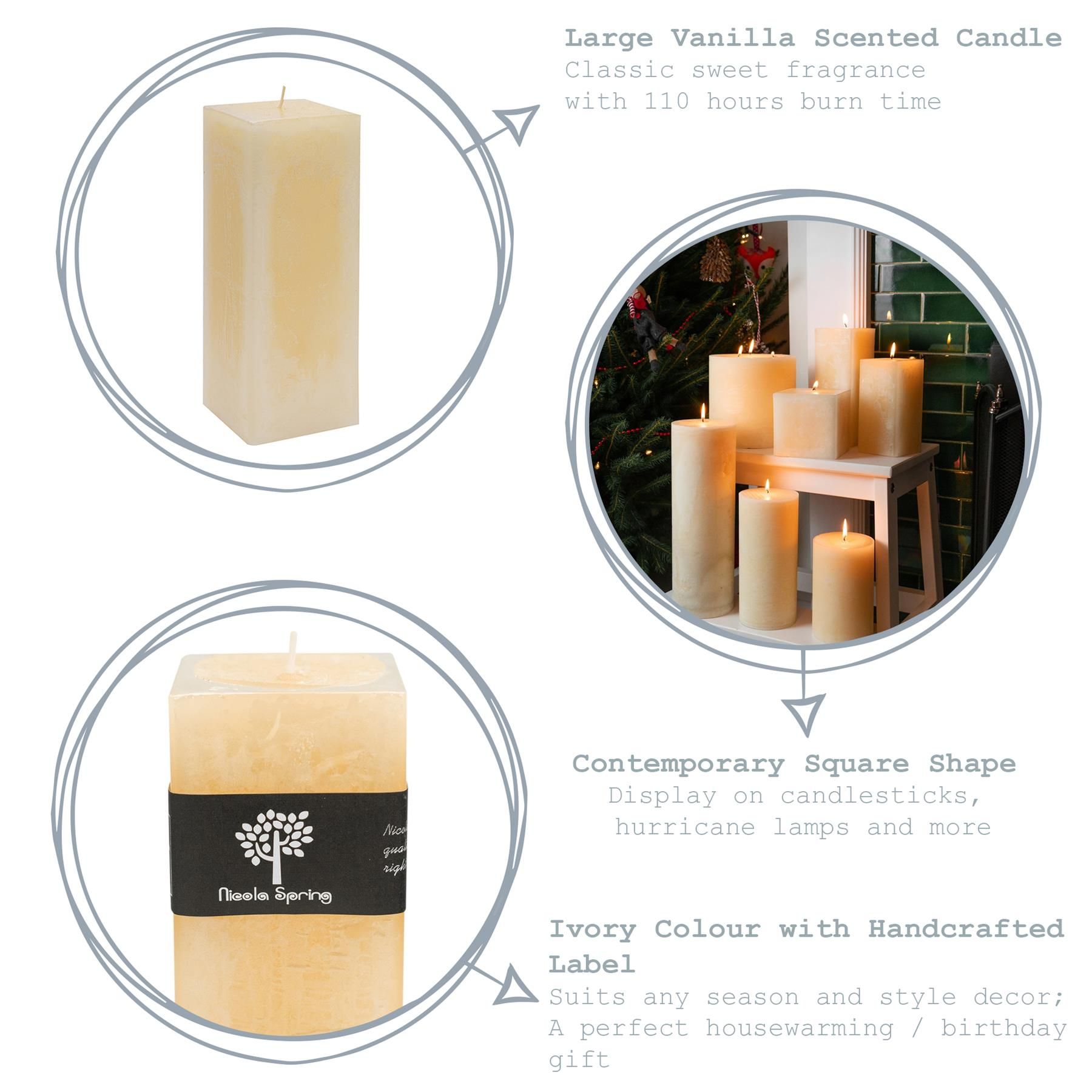 Nicola Spring Square Vanilla Pillar Candle - 110 Hours - Cream image 2