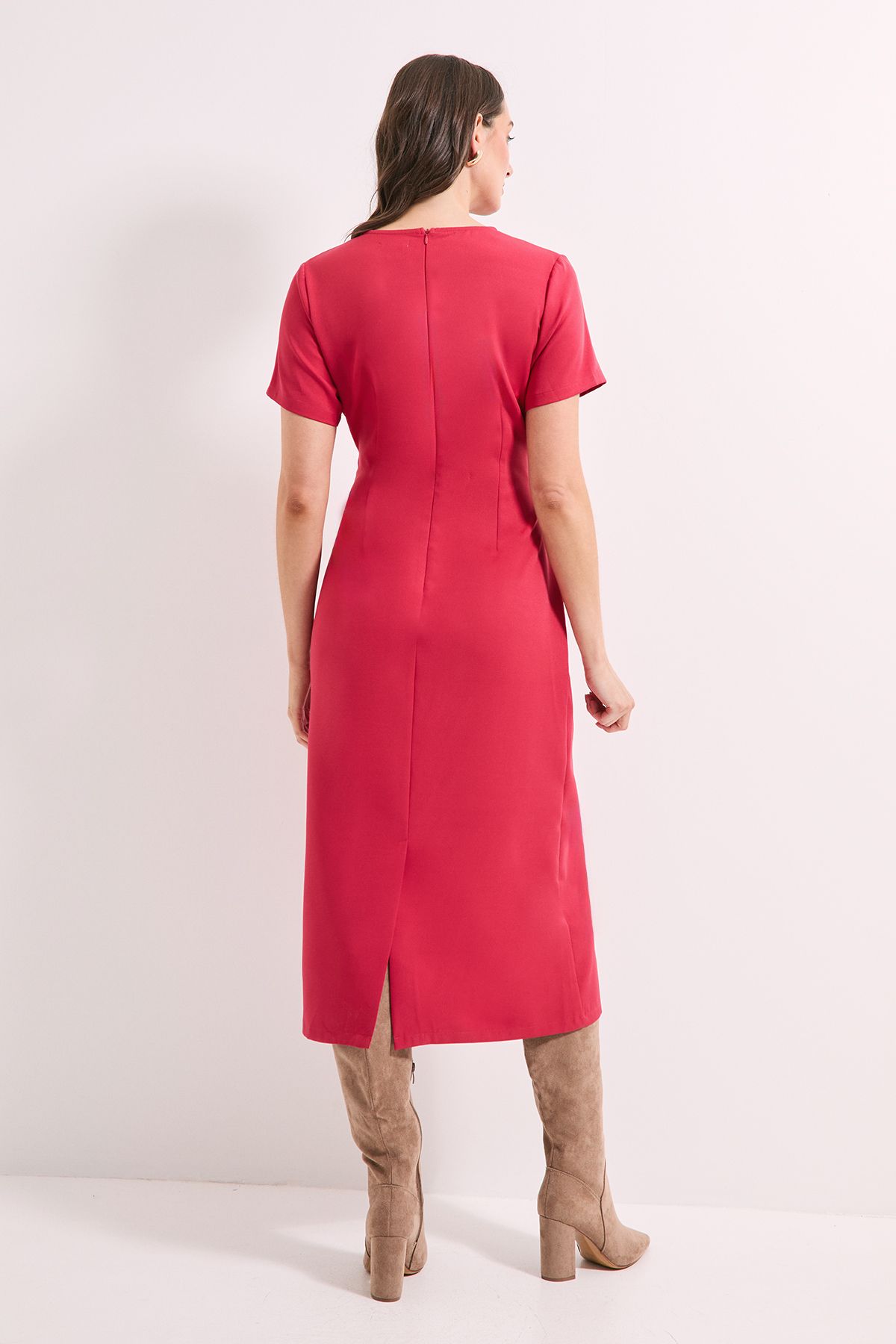 Principles Buckle Detail Crepe Midi Dress Rust image 3