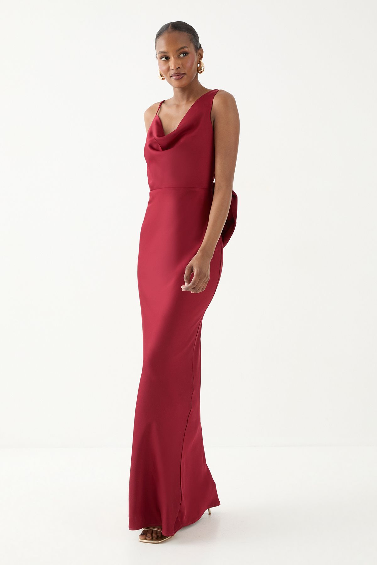 MissPap Asymmetric Bow Detail Bridesmaid Dress Red image 1
