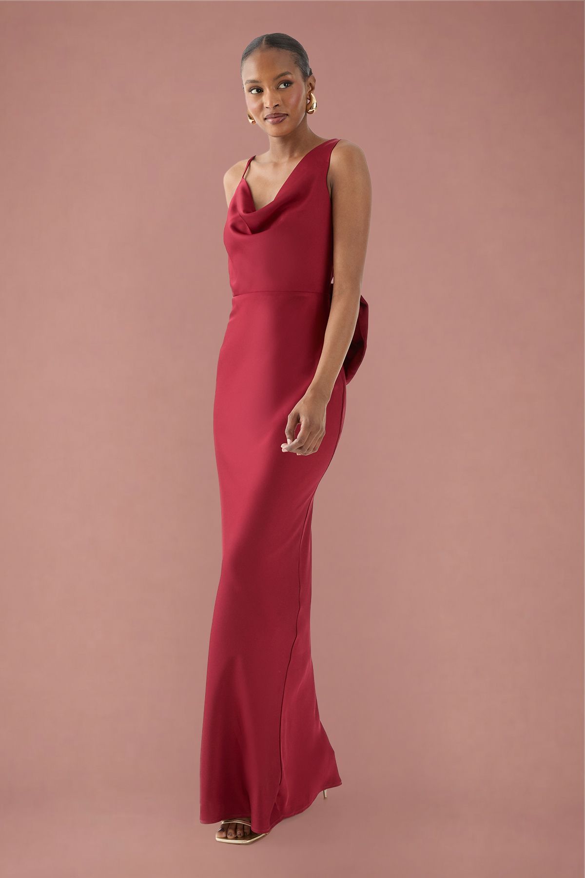 MissPap Asymmetric Bow Detail Bridesmaid Dress Red