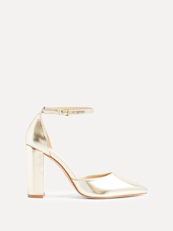 Linzi Mara Gold Faux Leather Block Heeled Court Shoe