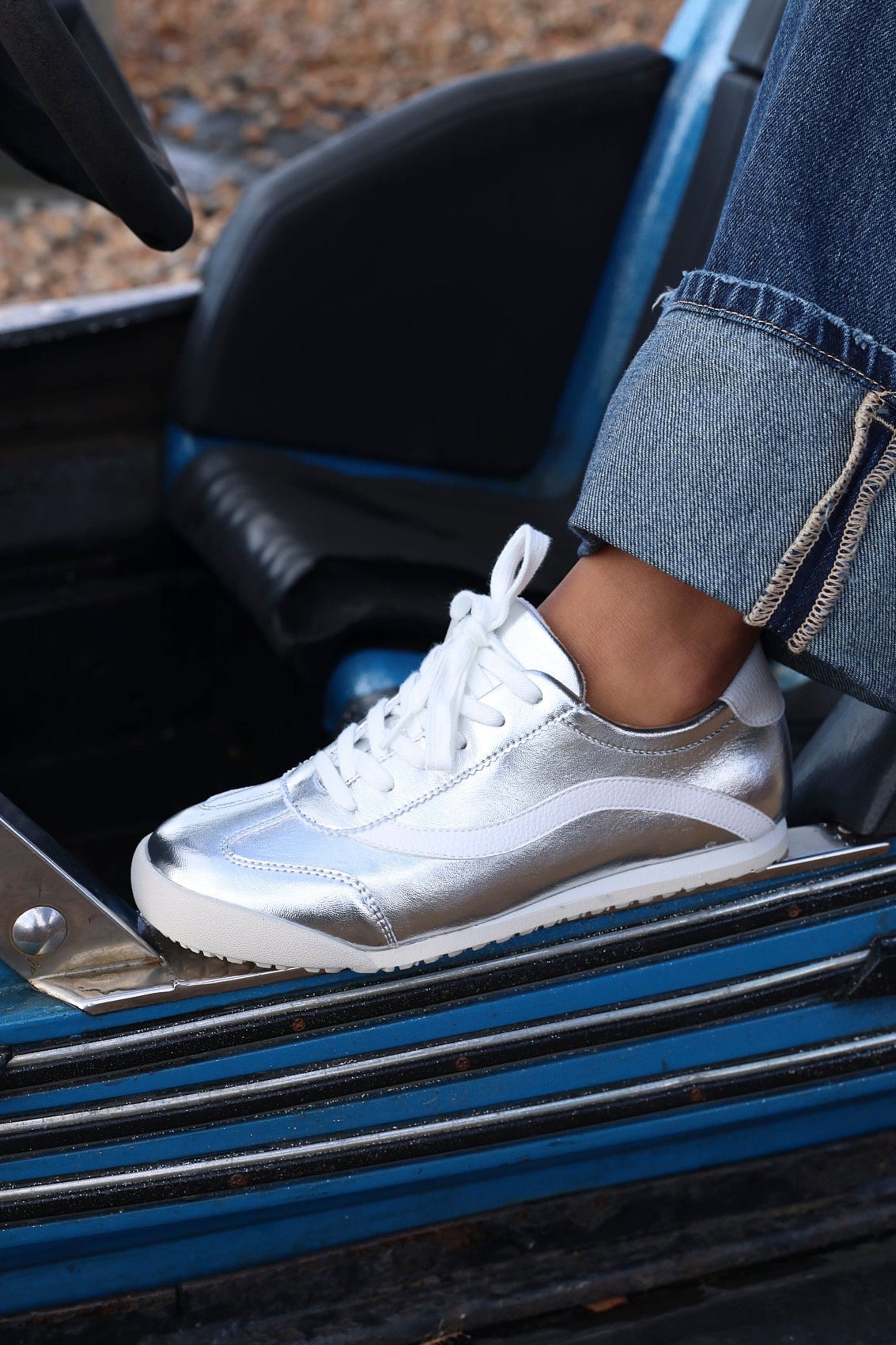 Linzi Flash Silver Retro Style Trainers image 6