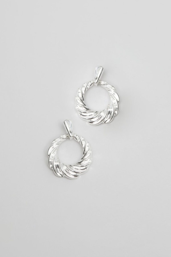 Jon Richard Silver Plated Textured Doorknocker Earrings