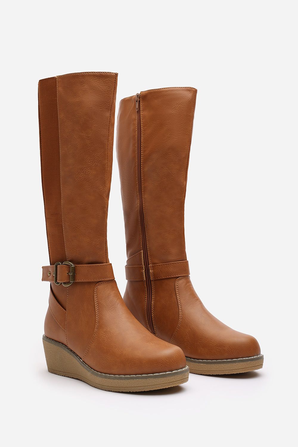 Where's That From 'Regina' Faux Leather Knee High Wedge Boots With Strap And Buckle image 3
