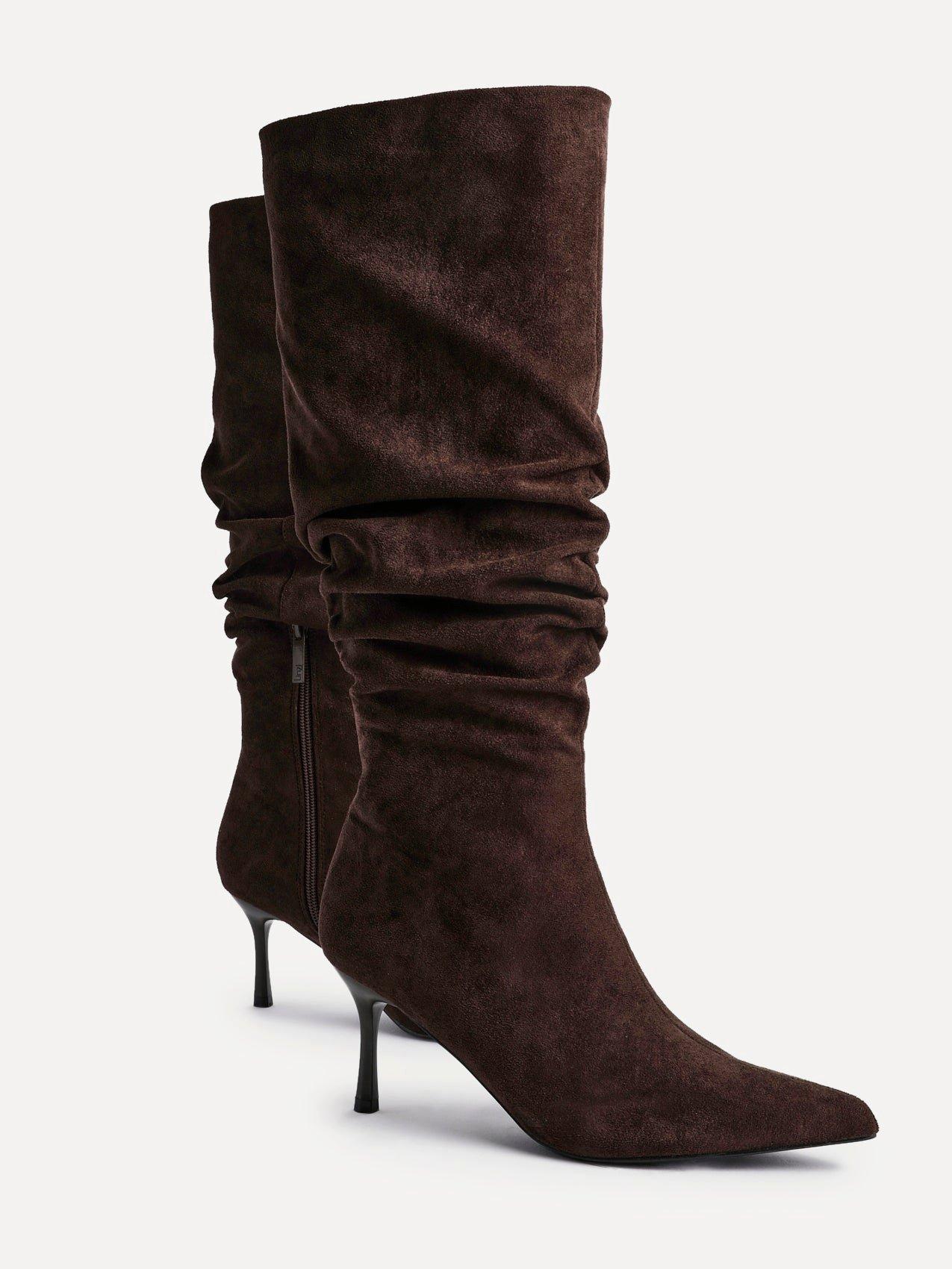 Linzi Rosenna Brown Suede Ruched High Leg Heeled Boot image 4