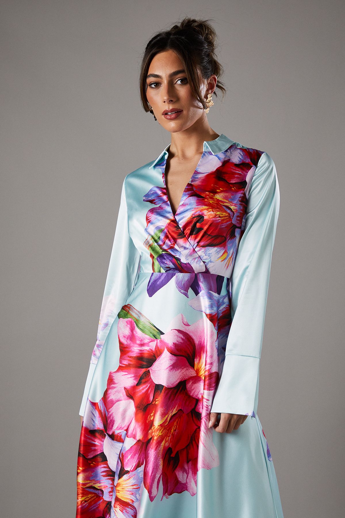 Coast Placement Print Wrap Front Gown Blue image 3