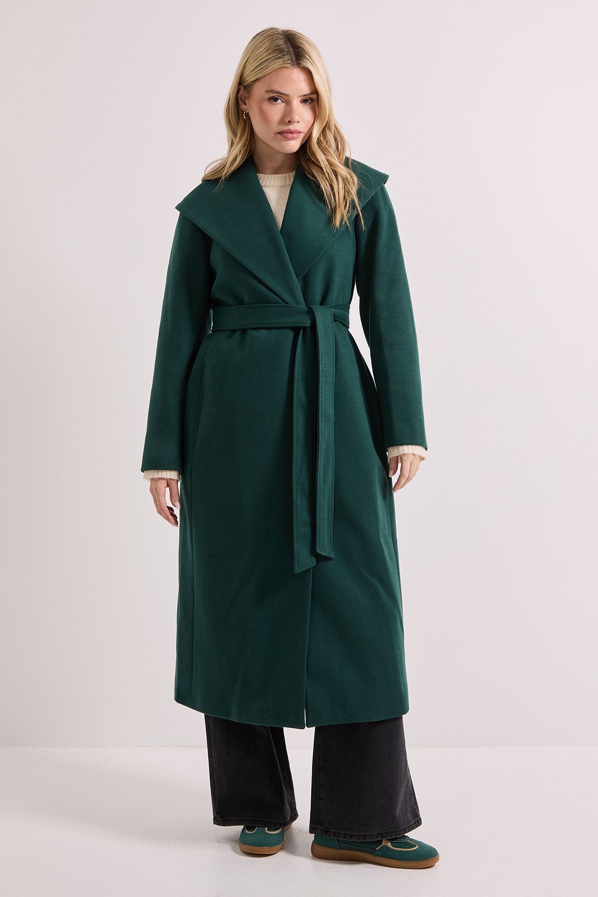 Dorothy Perkins Shawl Belted Coat Dark Green image 2