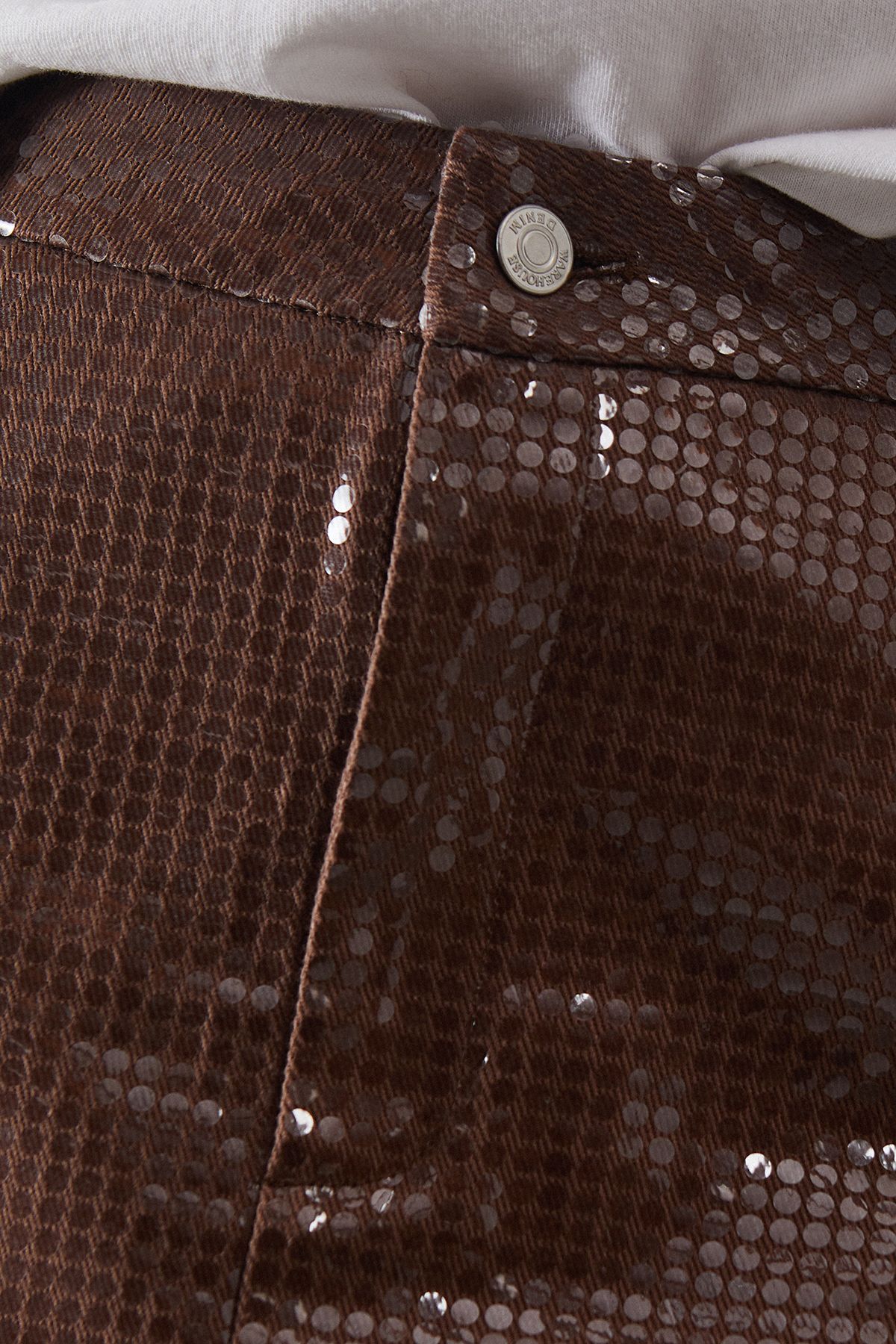 Warehouse Premium All Over Shimmer Denim Maxi Skirt Brown image 5