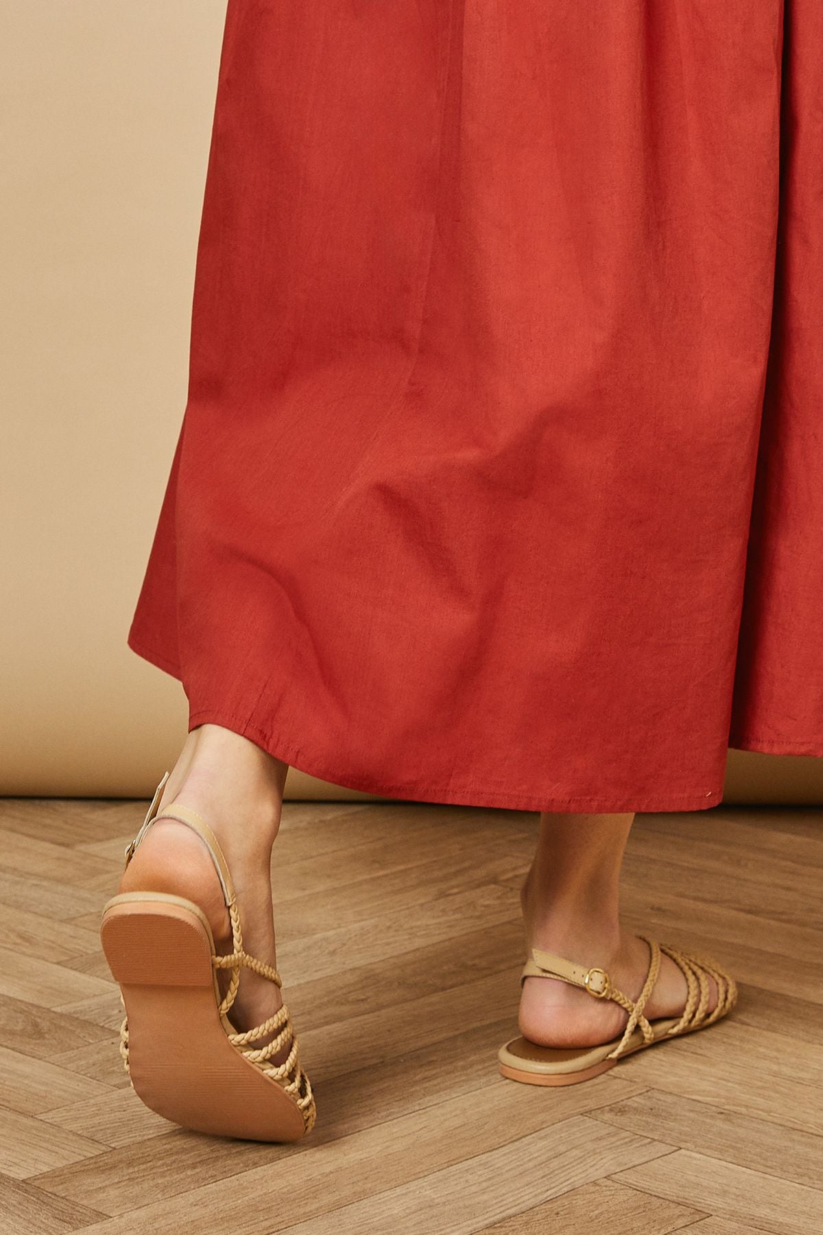 Oasis Lolitas Real Leather Plaited Closed Toe Flat Sandals Beige image 4