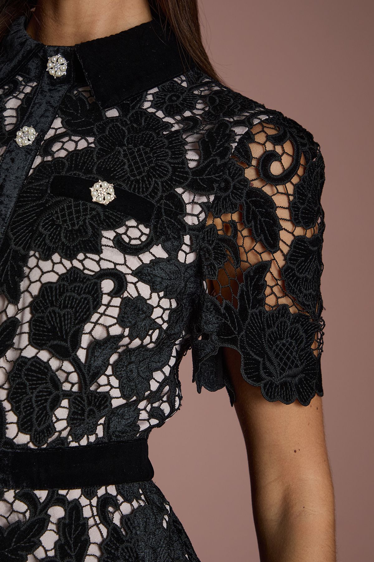 Coast Velvet Lace Button Down Pencil Midi Dress Black image 4